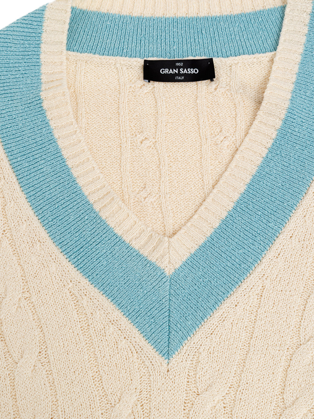 Gran Sasso White and Blue College V-Neck Sweater – Men – Siebentaschen