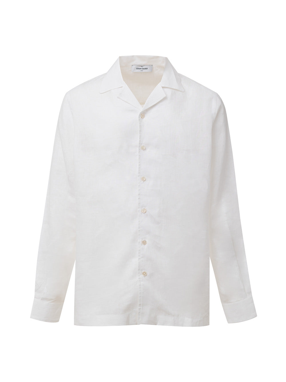 Gran Sasso Men's White Linen Shirt – V-Neck, Long Sleeve – Siebentaschen