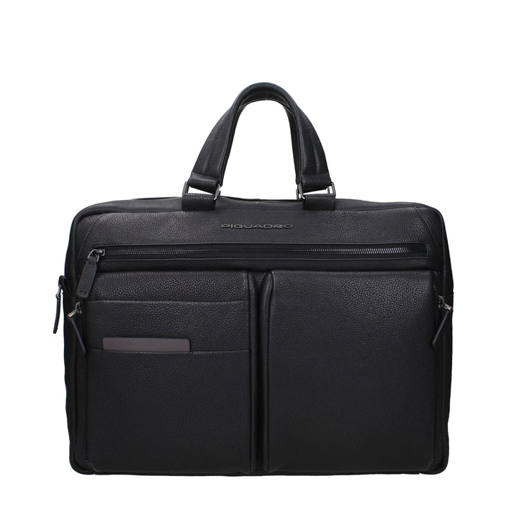 Piquadro Black Leather Business And Laptop Bag