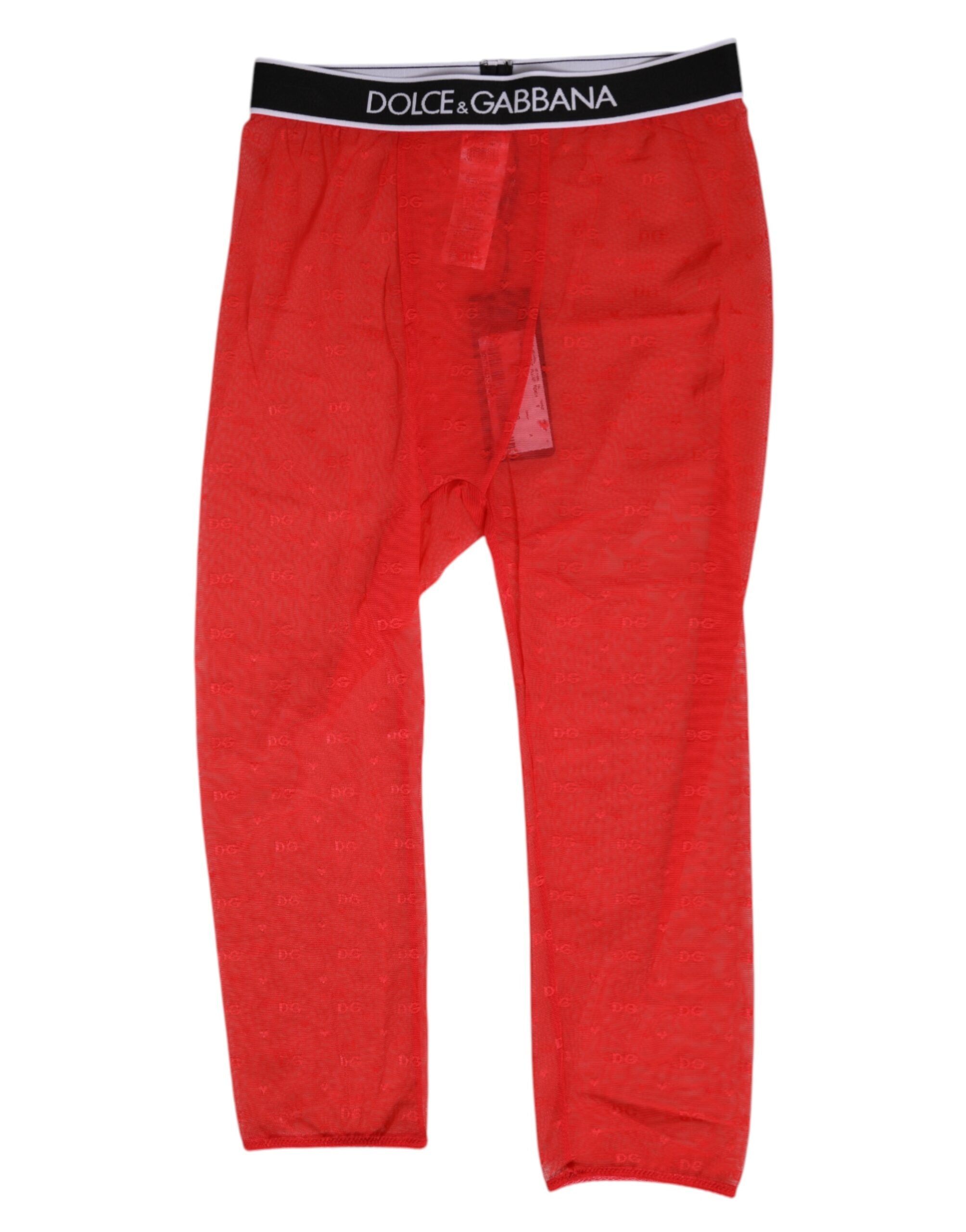 Dolce &amp; Gabbana – Enge Midihose mit rotem Logo und Spitze