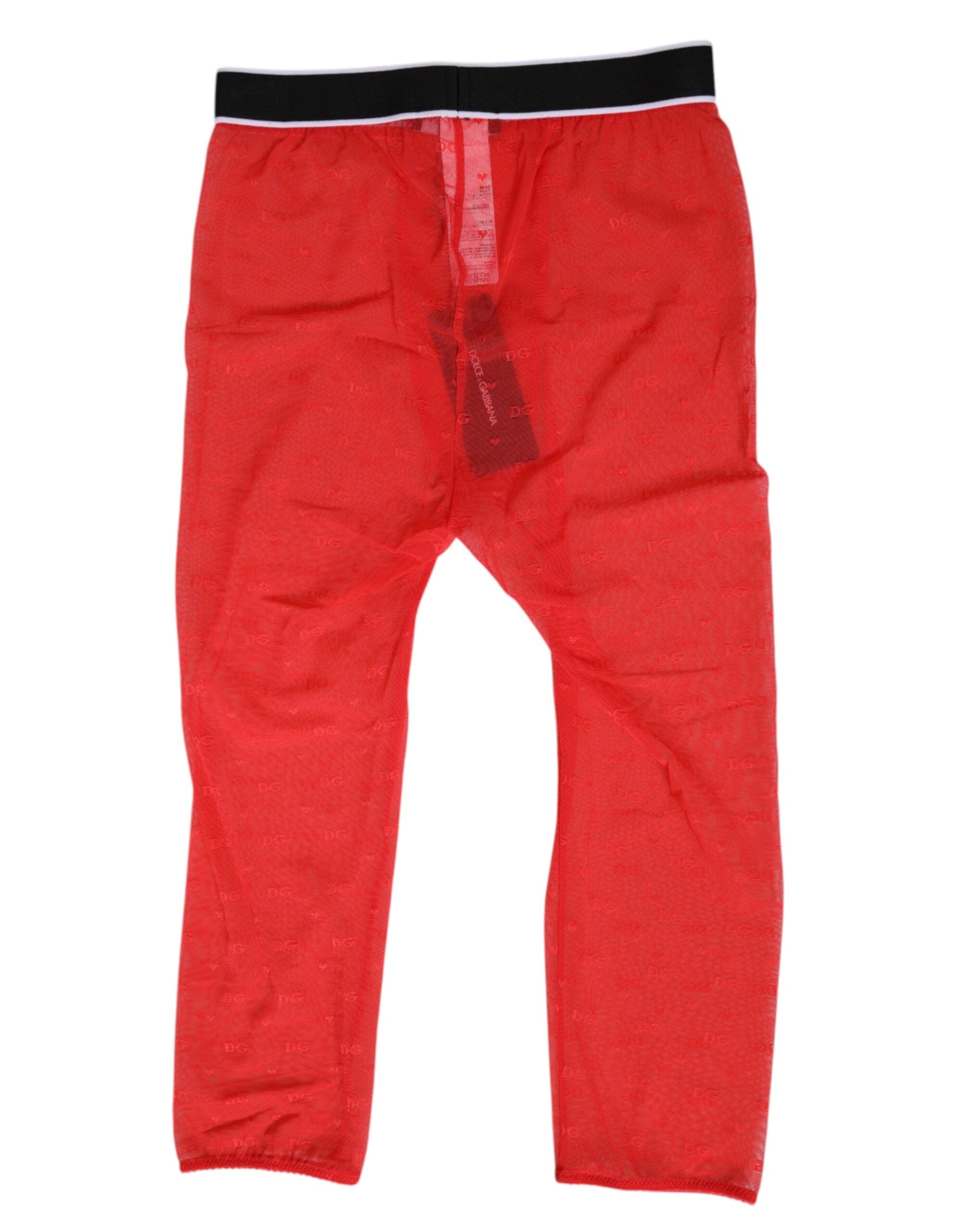 Dolce &amp; Gabbana – Enge Midihose mit rotem Logo und Spitze