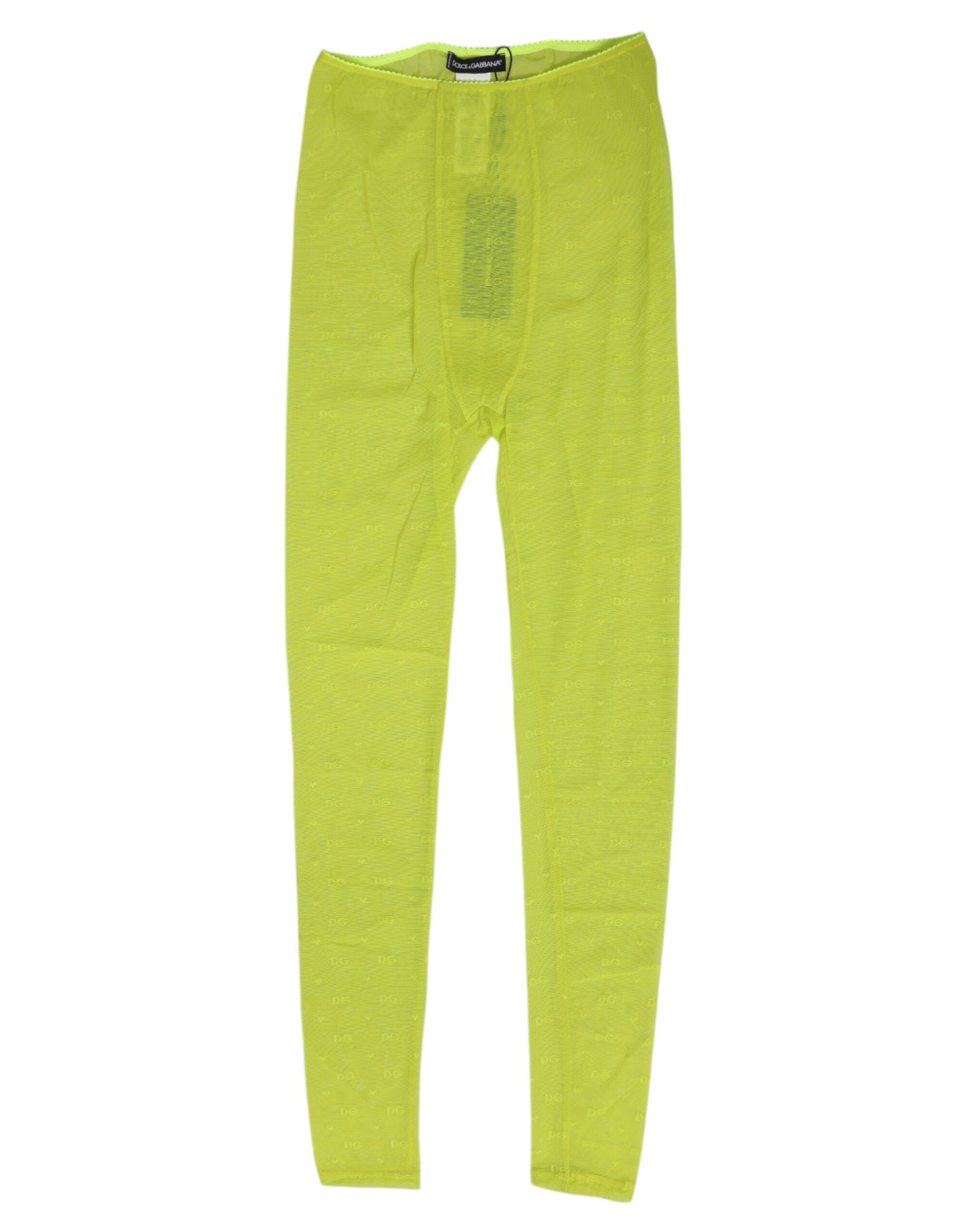 Dolce &amp; Gabbana Neongrüne Nylon-Leggings mit Logo und Spitze, Unterwäsche