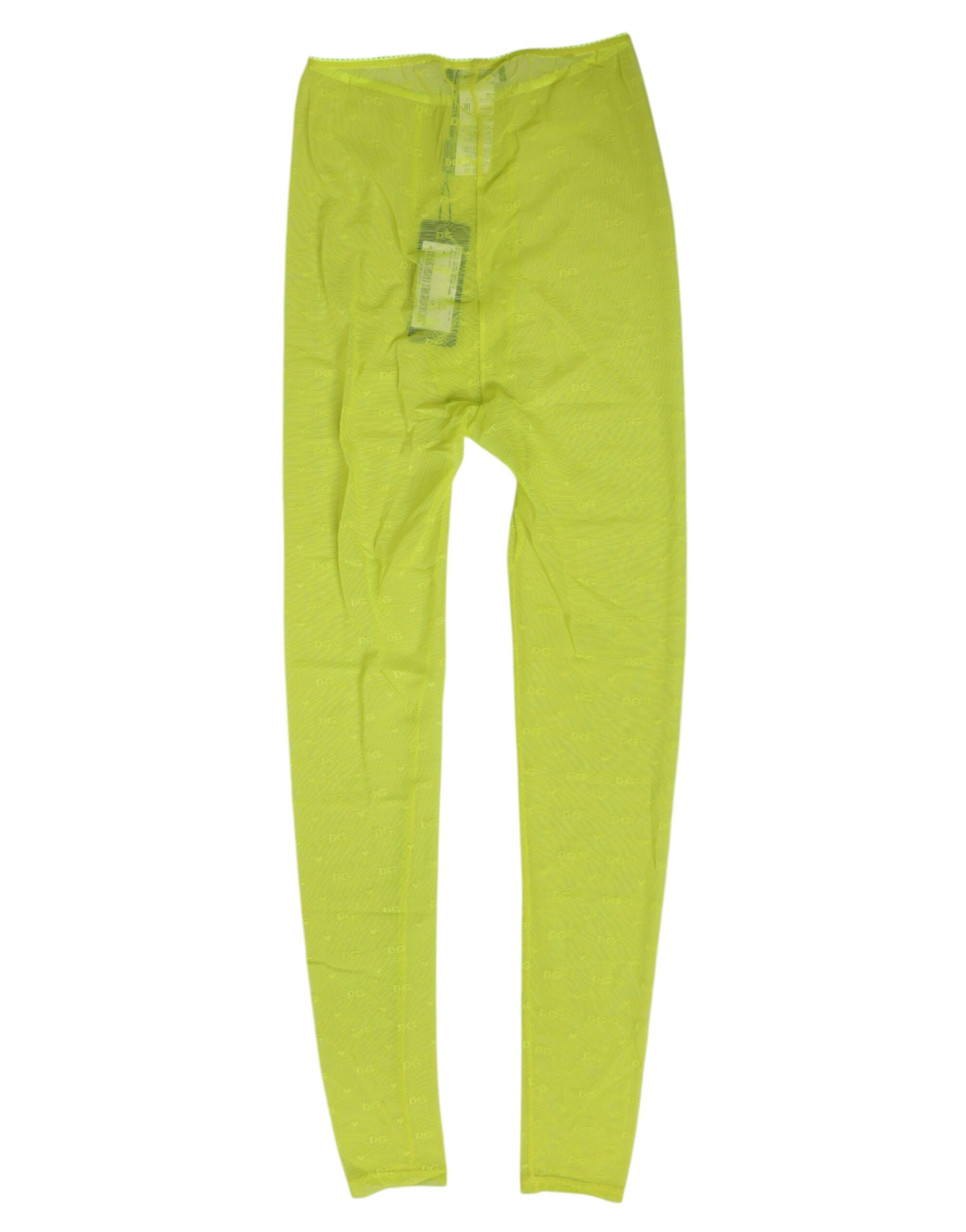 Dolce &amp; Gabbana Neongrüne Nylon-Leggings mit Logo und Spitze, Unterwäsche