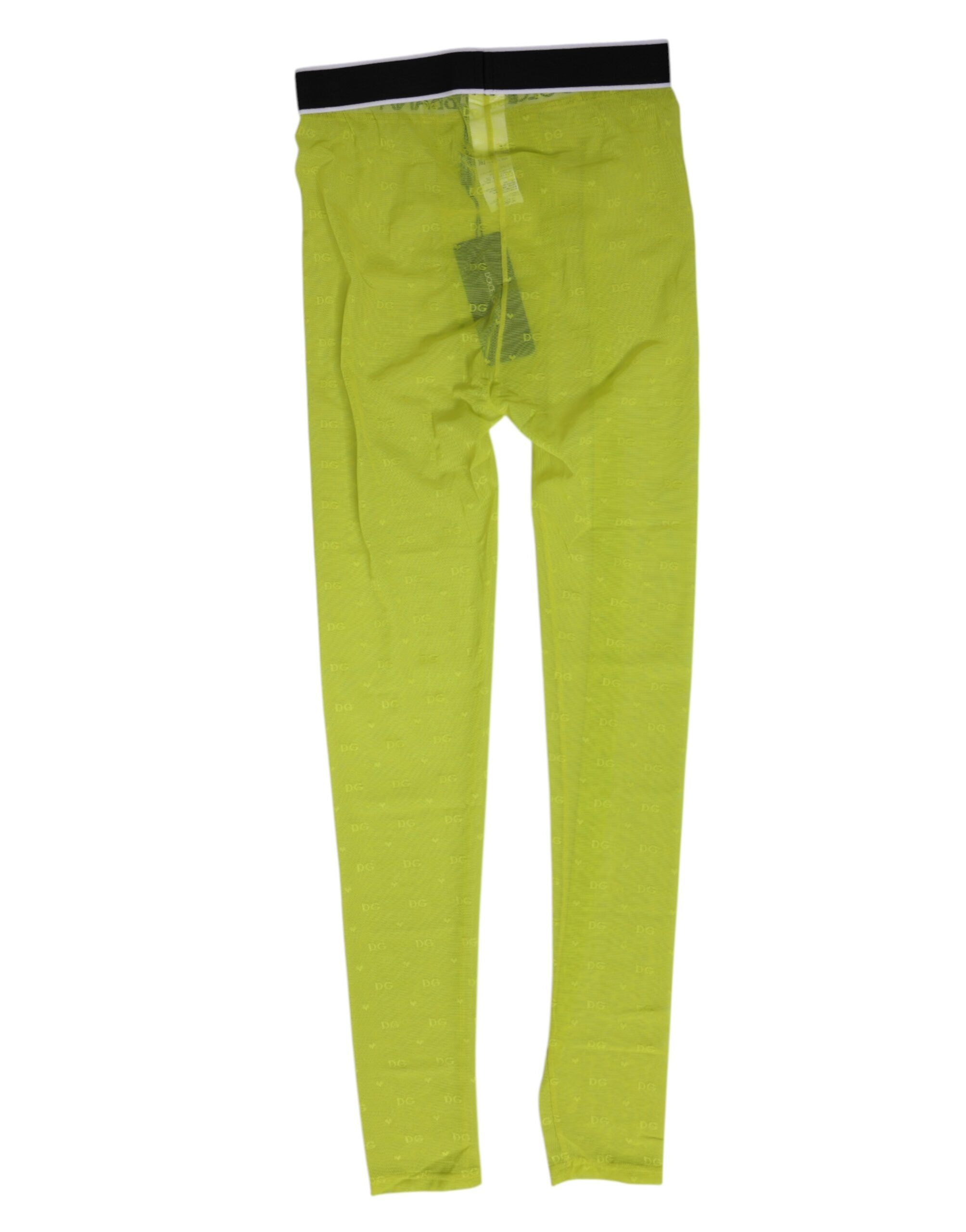 Dolce &amp; Gabbana Neongrüne Nylon-Leggings mit Logo und Spitze, Unterwäsche