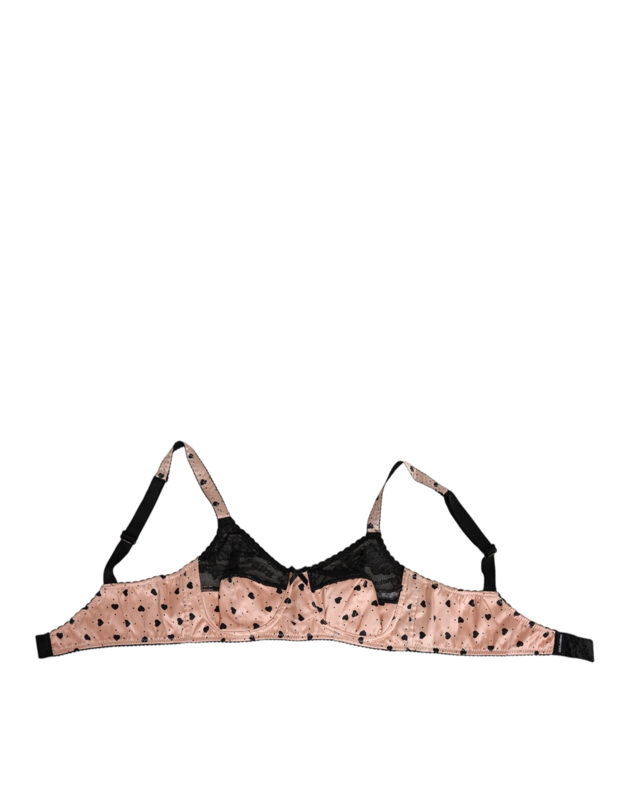 Dolce &amp; Gabbana Beige Seiden-BH mit Herz-Print und weichen Körbchen