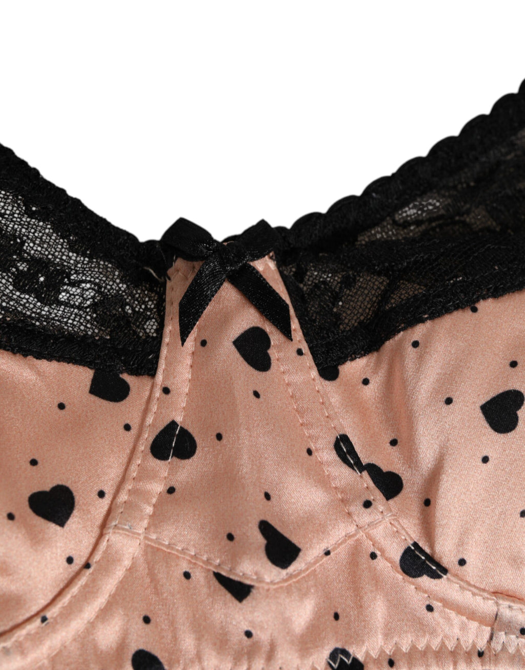 Dolce &amp; Gabbana Beige Seiden-BH mit Herz-Print und weichen Körbchen