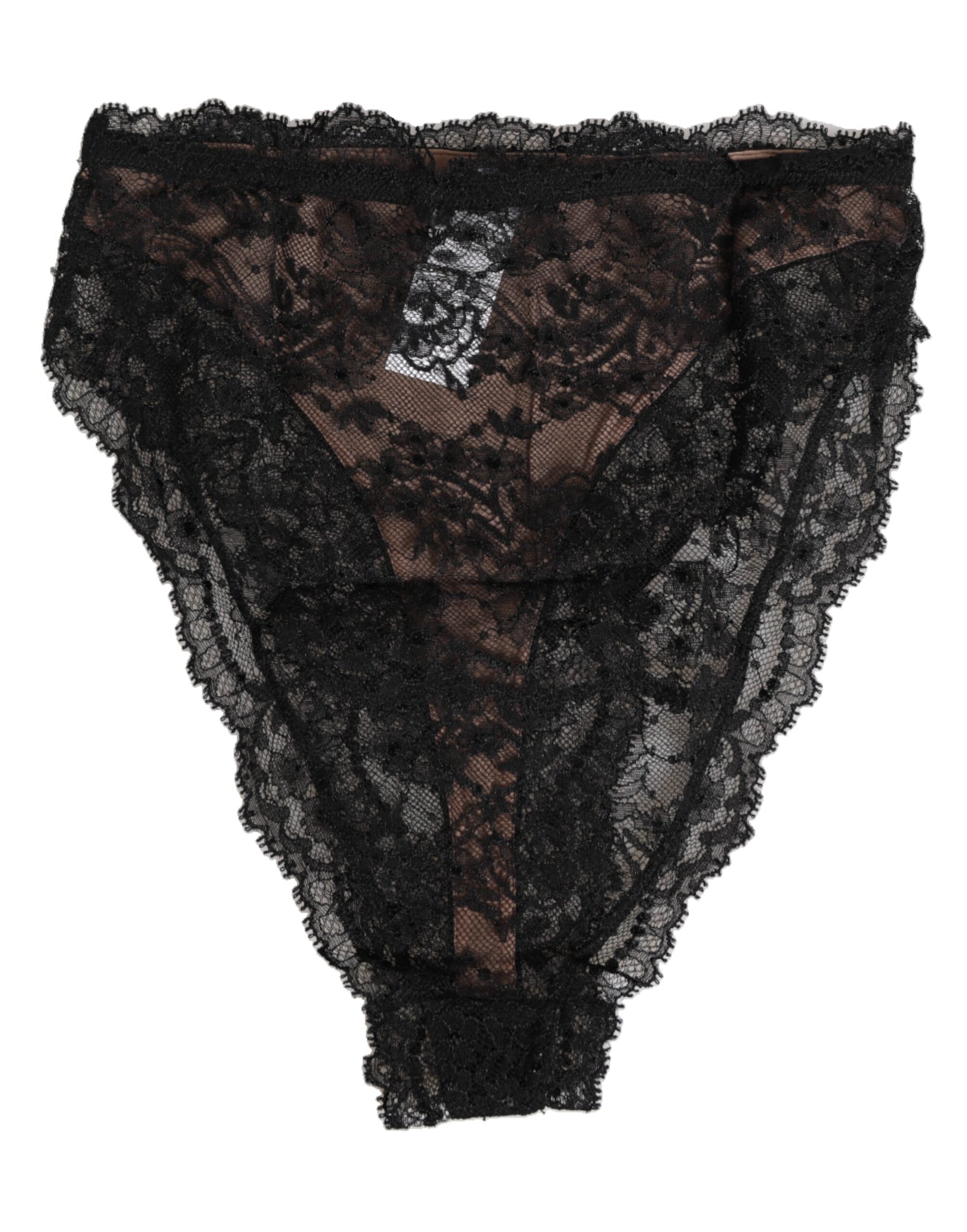 Dolce &amp; Gabbana – Schwarze, florale Spitzen-Unterhose aus Netzstoff