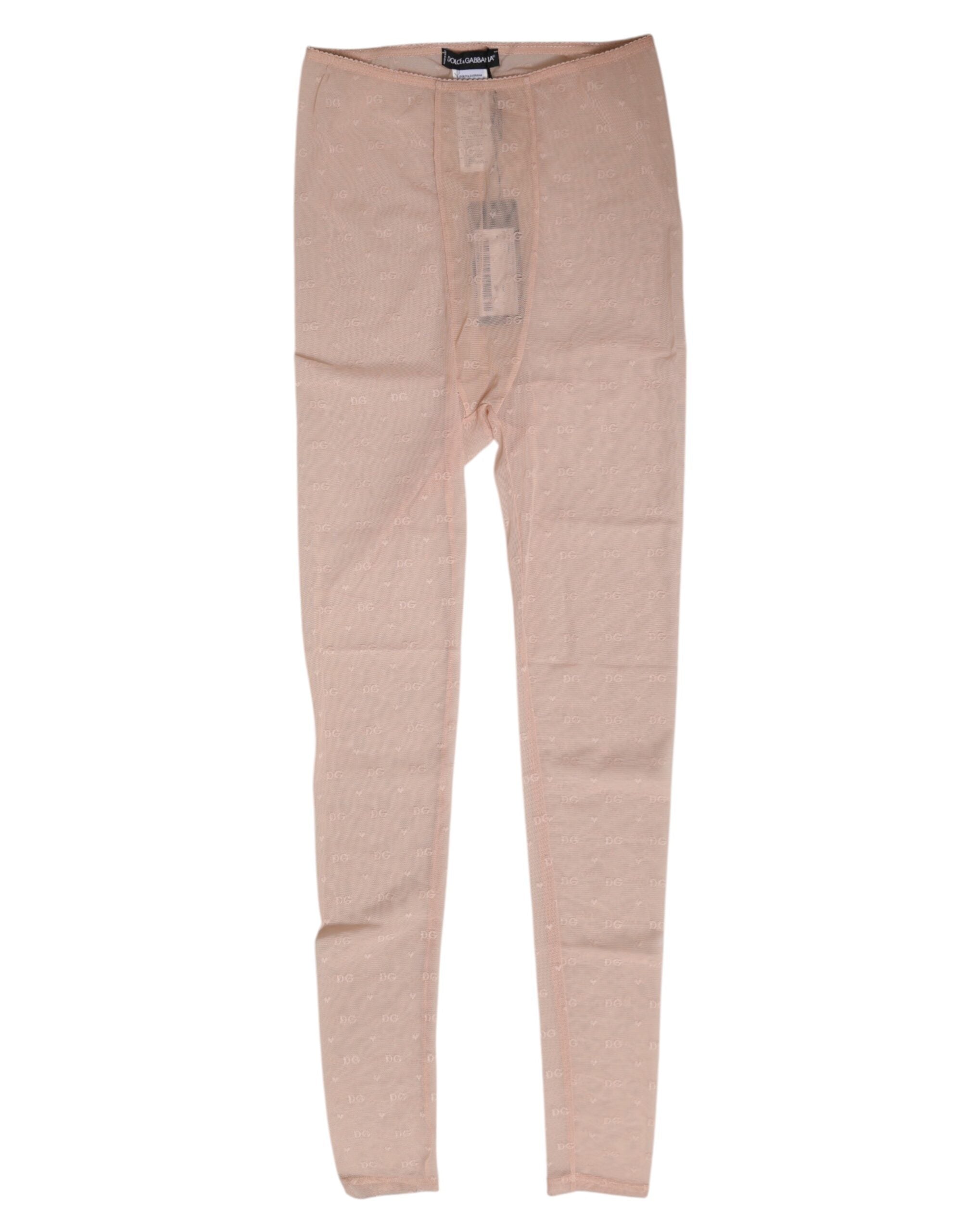 Dolce &amp; Gabbana Beige Nylon Logo Spitzen Leggings Hose Unterwäsche