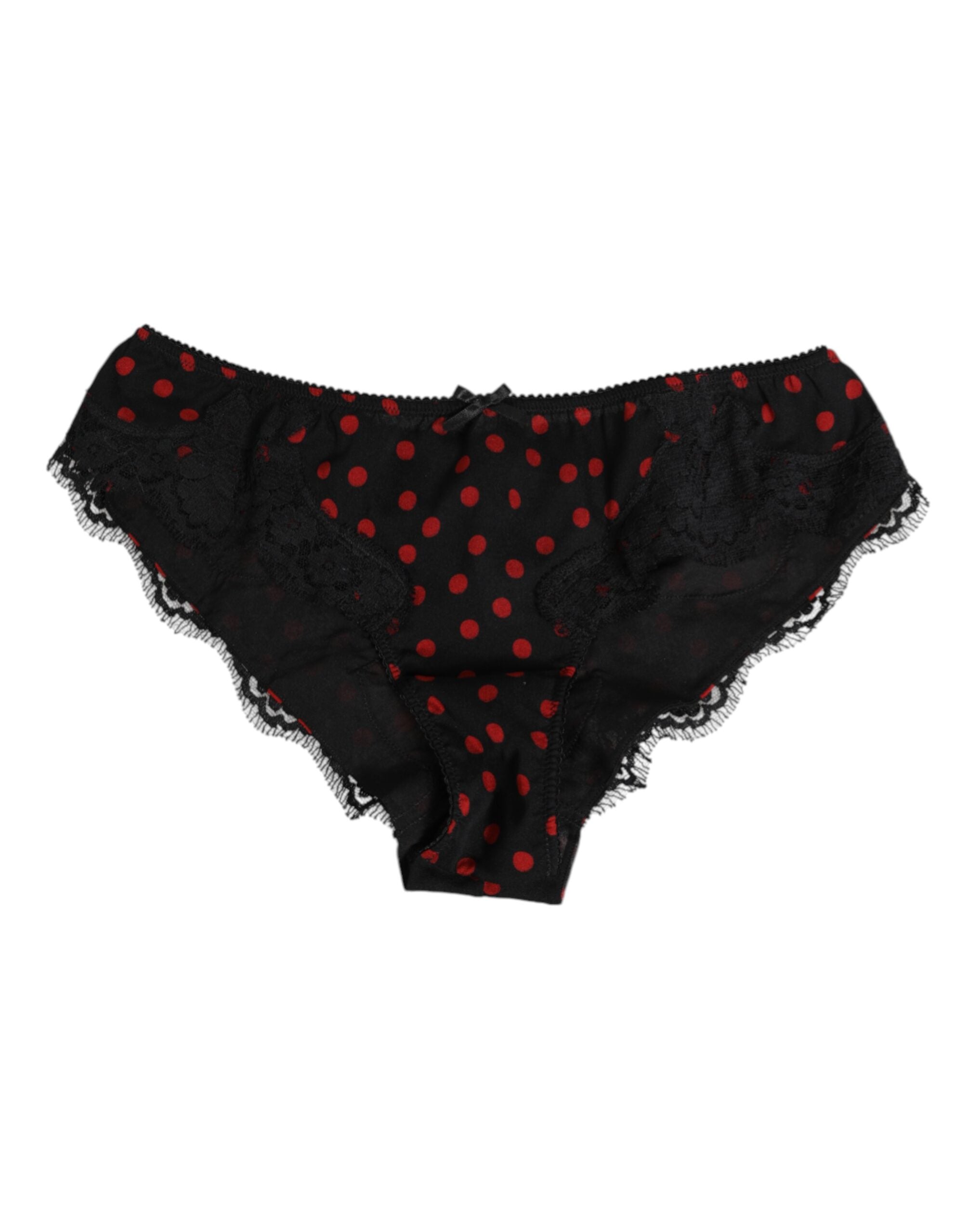 Dolce &amp; Gabbana – Schwarze, gepunktete Seiden-Höschen mit niedriger Taille