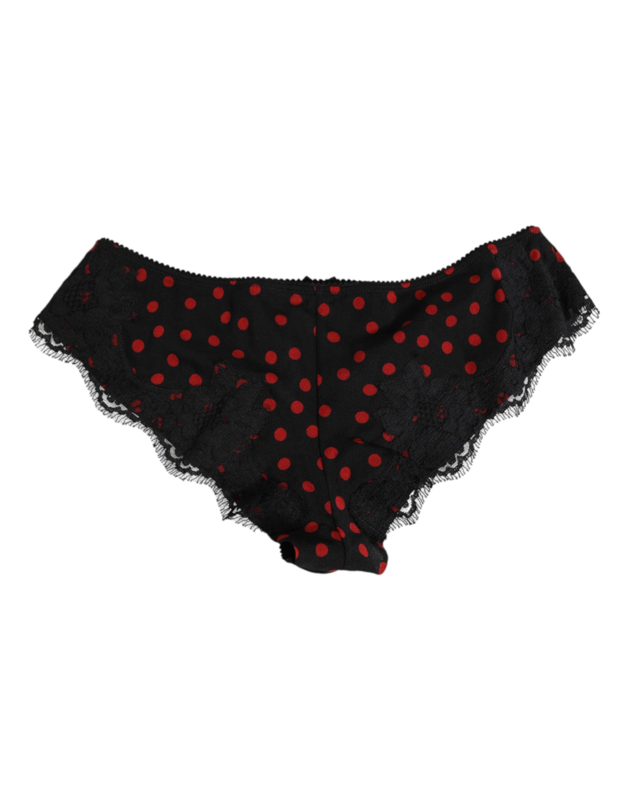 Dolce &amp; Gabbana – Schwarze, gepunktete Seiden-Höschen mit niedriger Taille
