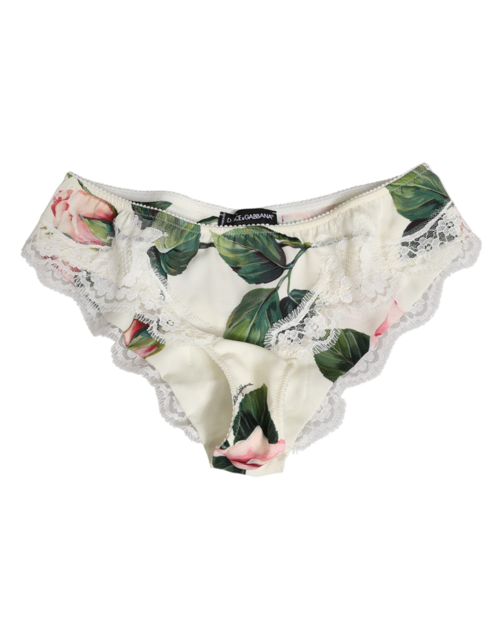Dolce &amp; Gabbana – Slip aus weißem Seidensatin mit floralem Spitzenbesatz