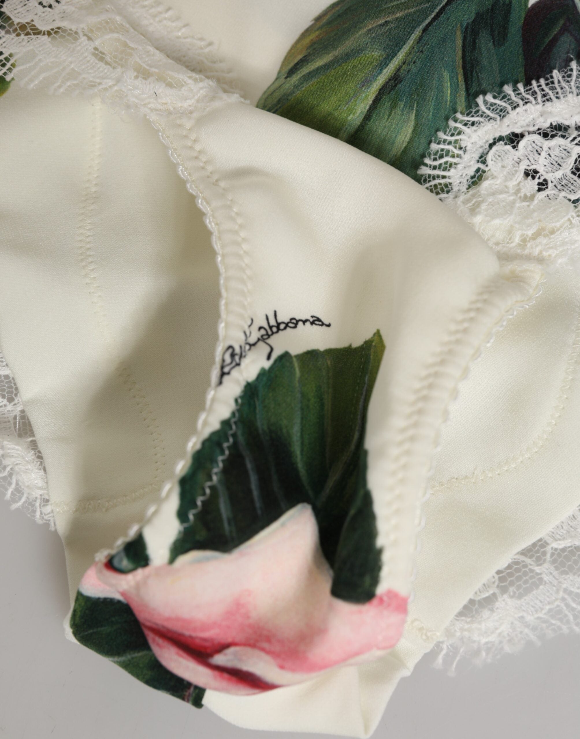 Dolce &amp; Gabbana – Slip aus weißem Seidensatin mit floralem Spitzenbesatz