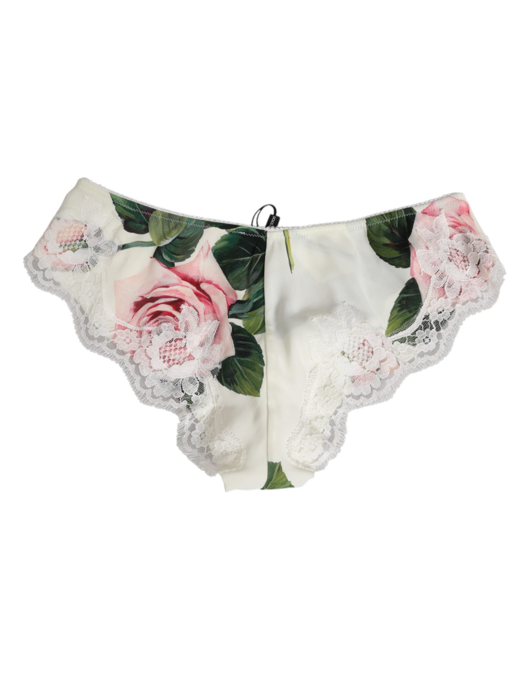 Dolce &amp; Gabbana – Slip aus weißem Seidensatin mit floralem Spitzenbesatz