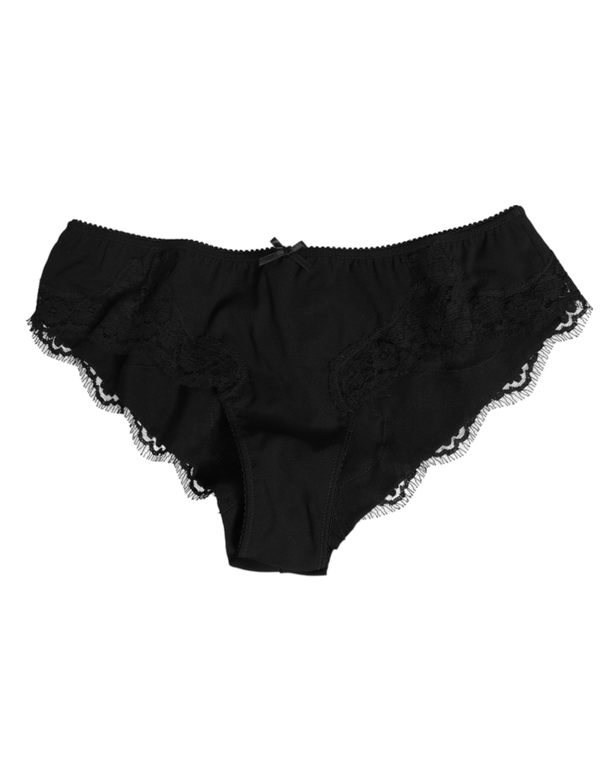 Dolce &amp; Gabbana – Slip aus schwarzer Seidensatin mit floraler Spitze