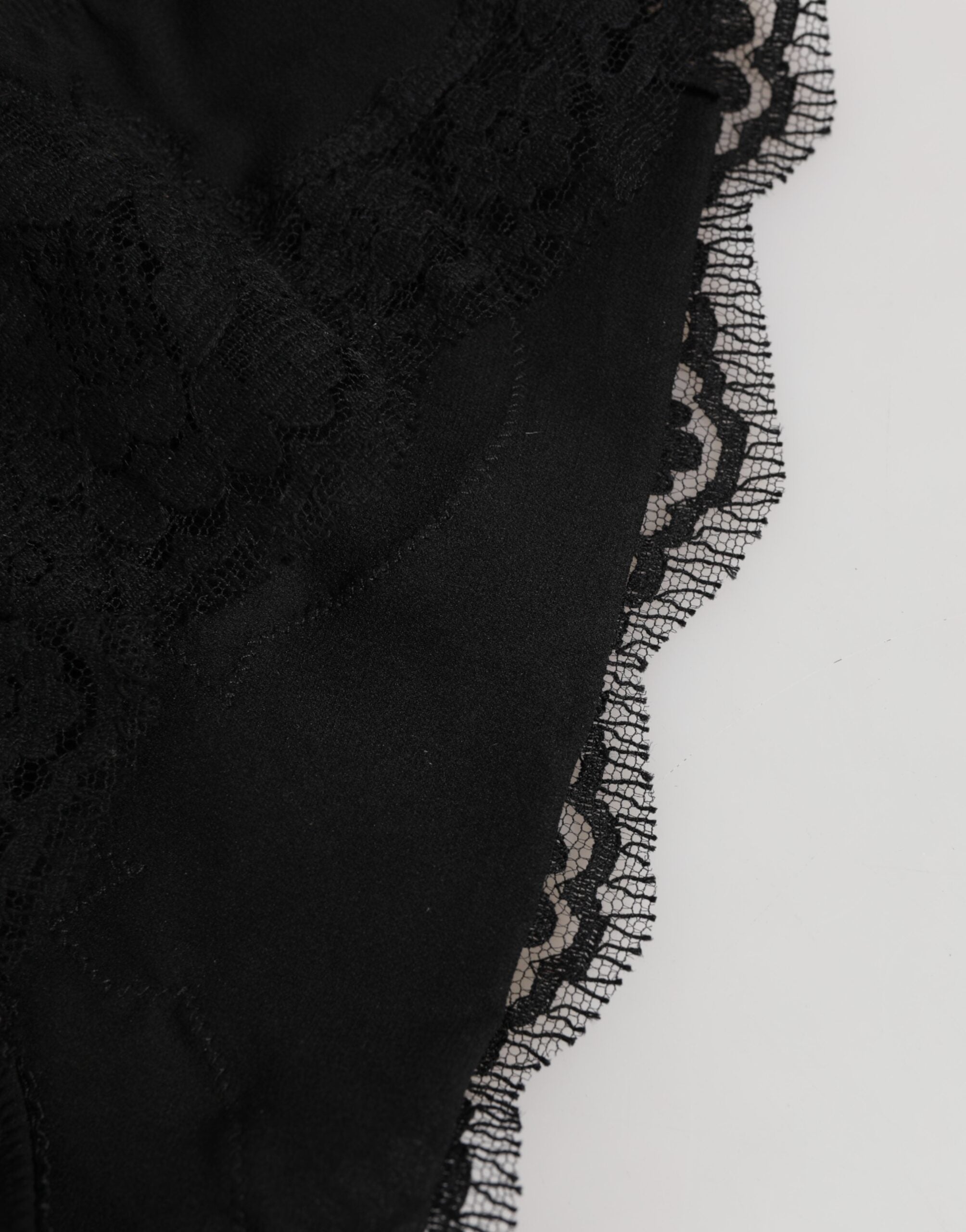 Dolce &amp; Gabbana – Slip aus schwarzer Seidensatin mit floraler Spitze