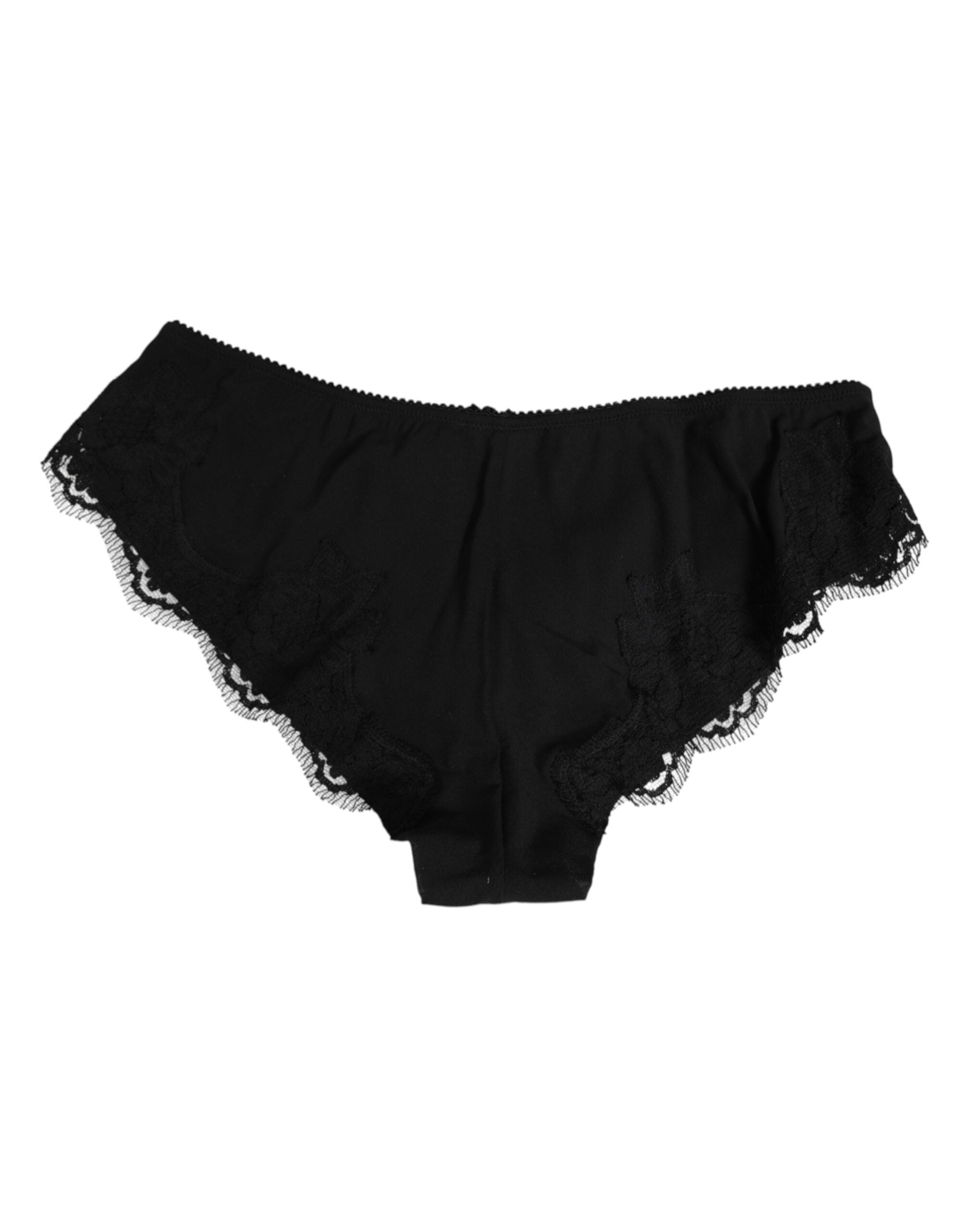 Dolce &amp; Gabbana – Slip aus schwarzer Seidensatin mit floraler Spitze