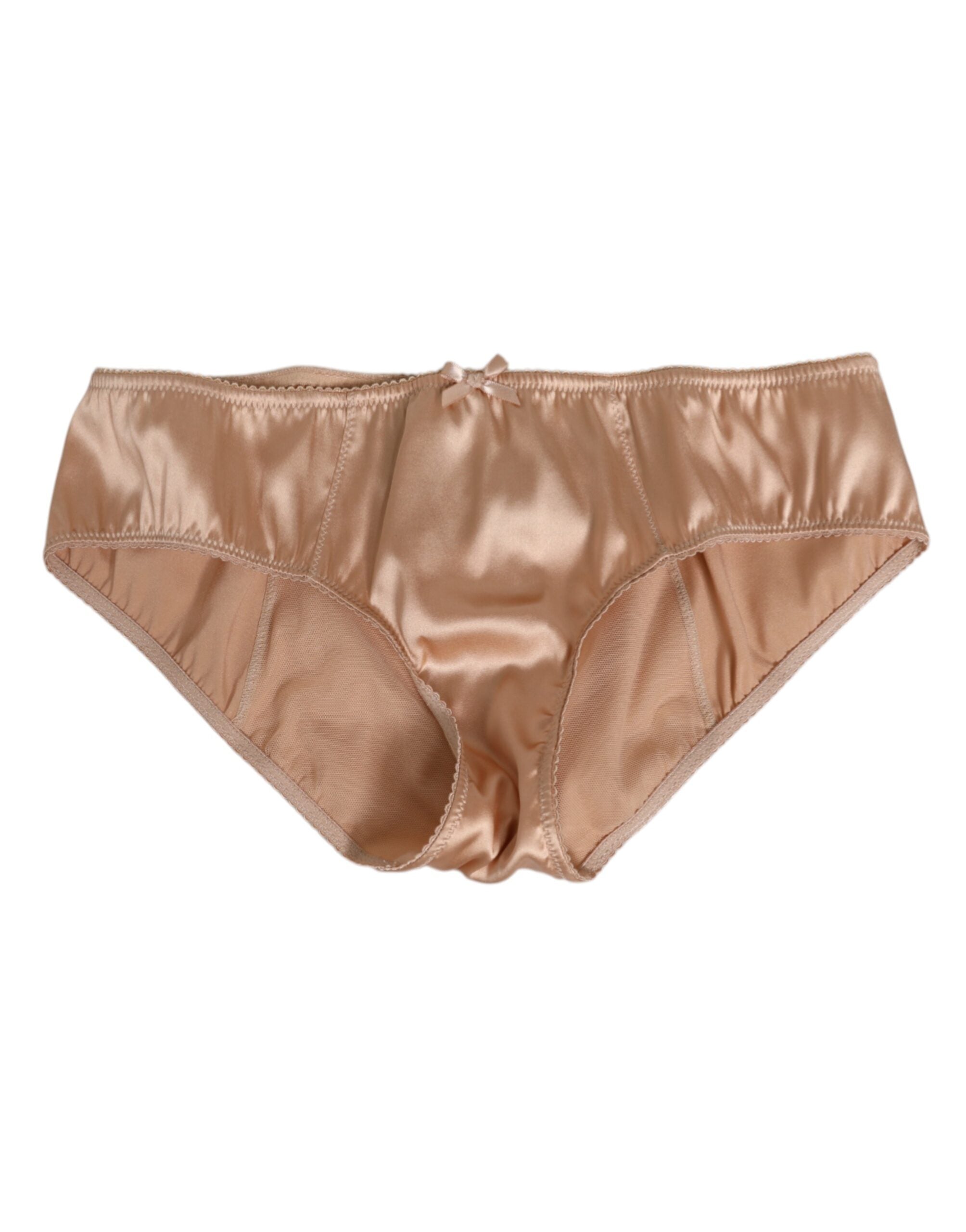 Dolce &amp; Gabbana – Slip aus Seidensatin mit Stretch und Schleife in Nude-Beige