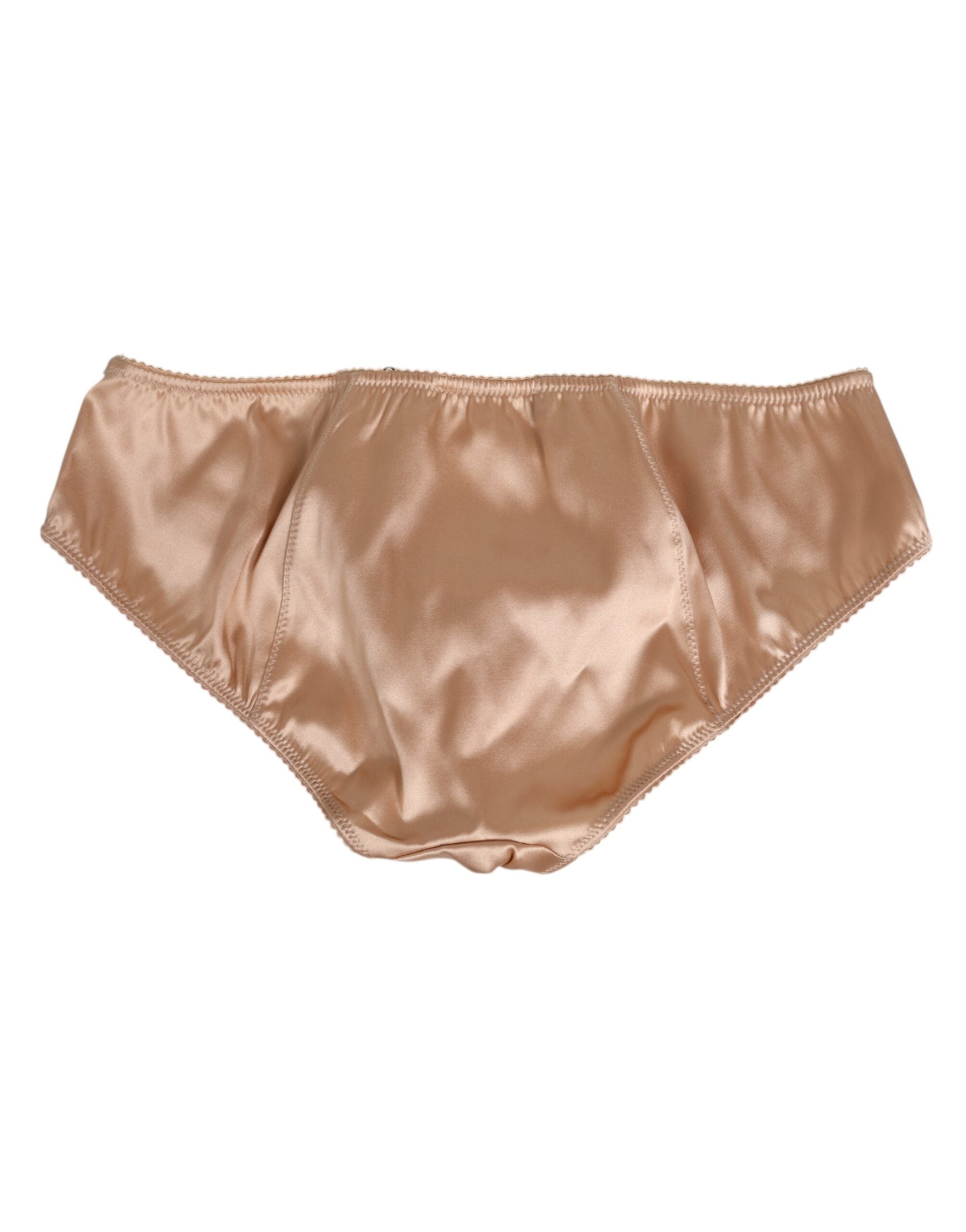 Dolce &amp; Gabbana – Slip aus Seidensatin mit Stretch und Schleife in Nude-Beige
