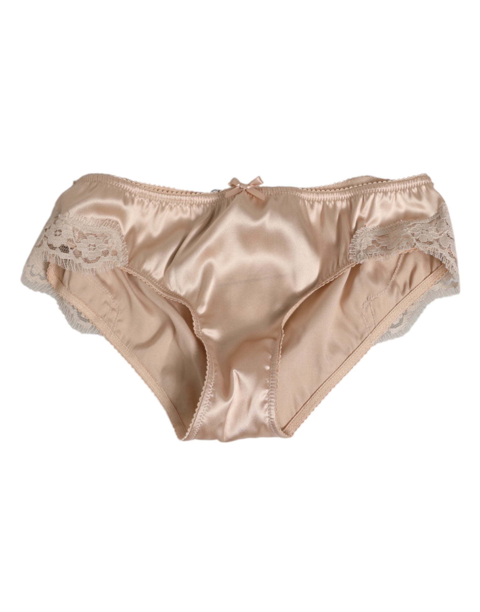 Dolce &amp; Gabbana Beige Seidensatin Blumenspitze Slip Slip Unterwäsche