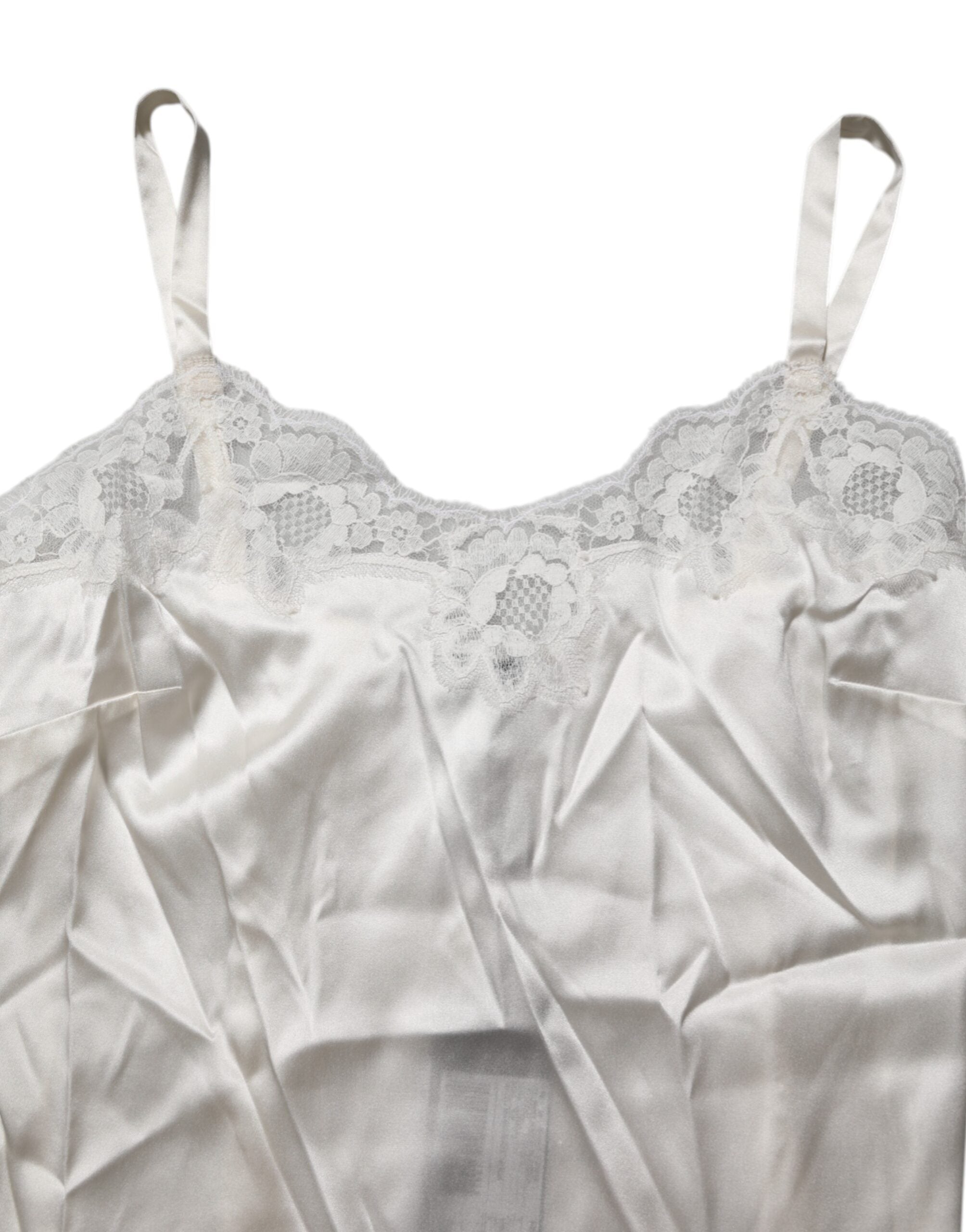 Dolce &amp; Gabbana Off White Floral Lace Tank Dessous Top Unterwäsche