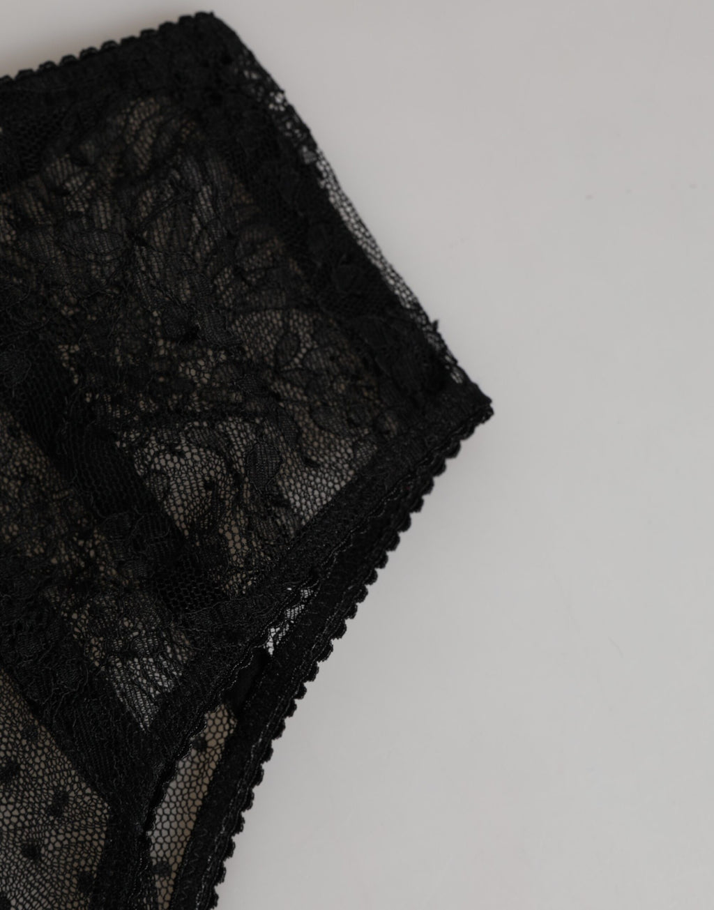 Dolce &amp; Gabbana – Hoch taillierte Unterwäsche aus schwarzem Spitzennetz mit Tupfen