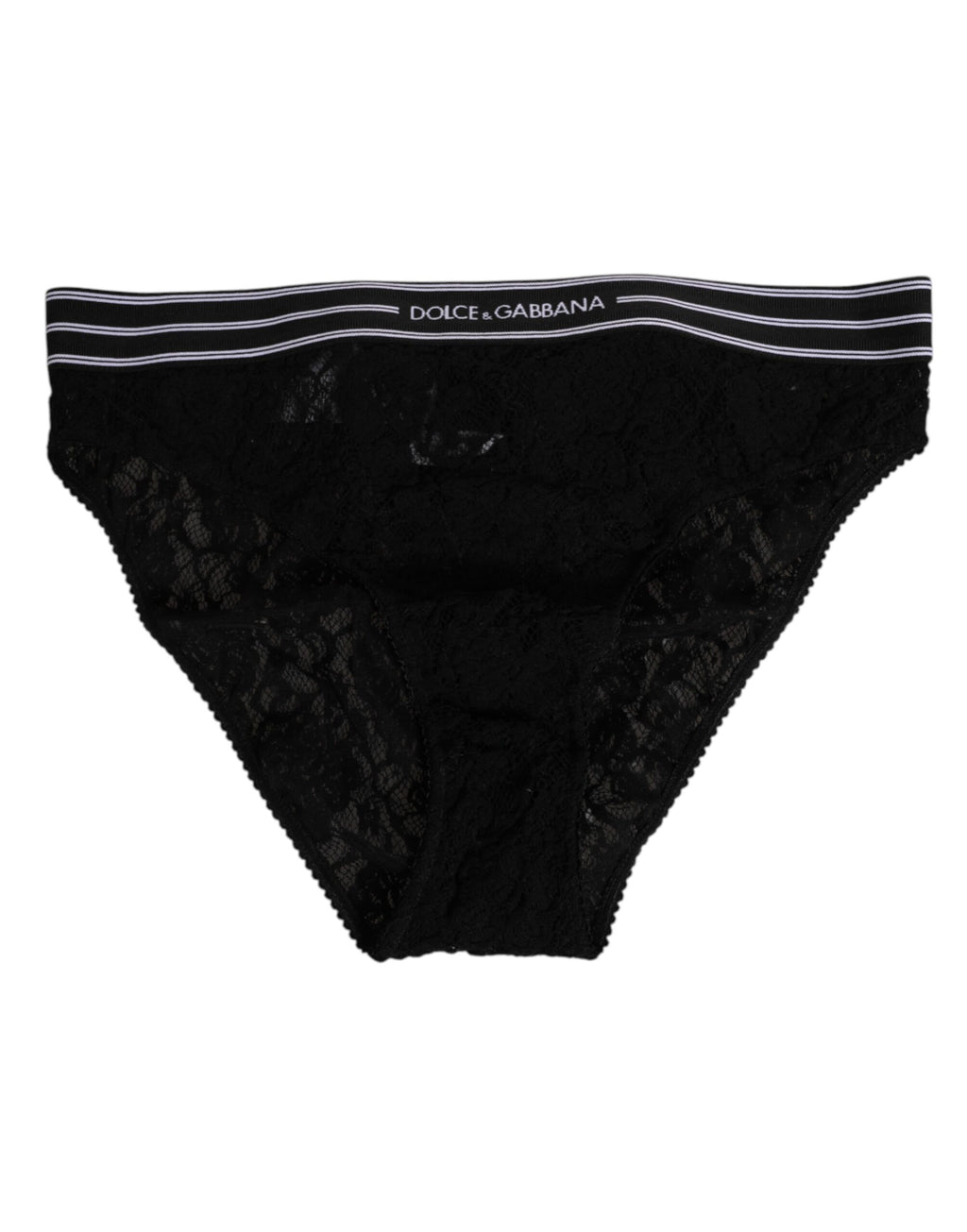 Dolce &amp; Gabbana – Schwarze Slip-Unterhose aus Spitze mit Logobund