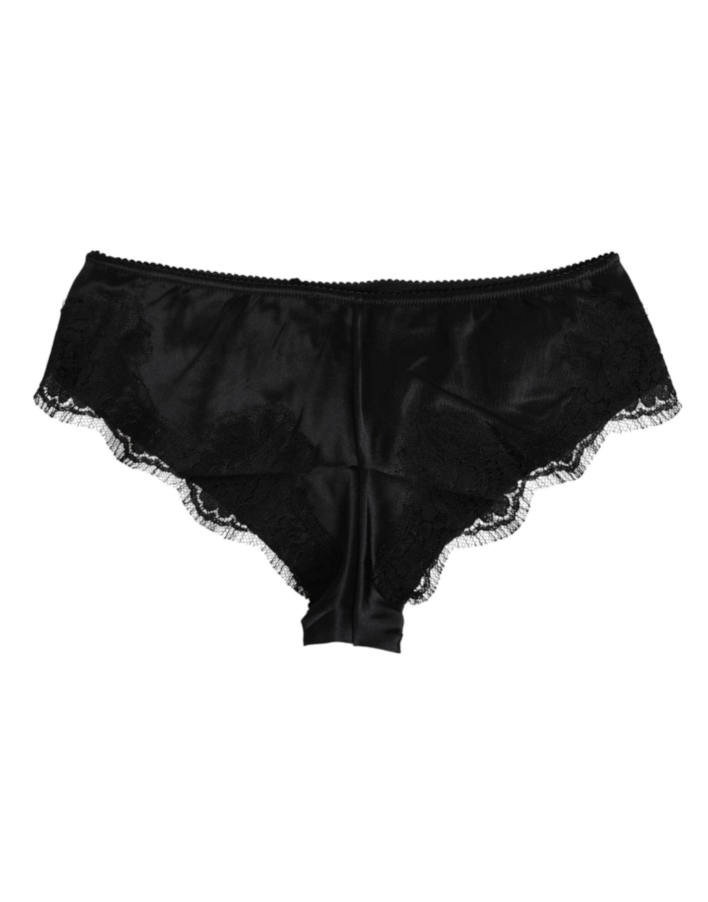 Dolce &amp; Gabbana – Slip aus schwarzer Seidensatin mit floraler Spitze