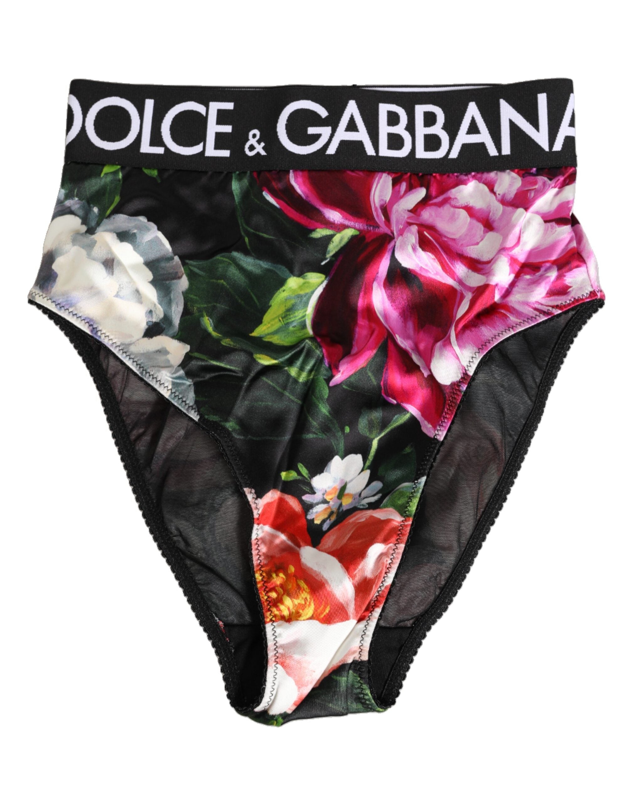 Dolce &amp; Gabbana – Schwarze Höschen mit hohem Bund und Blumenmuster