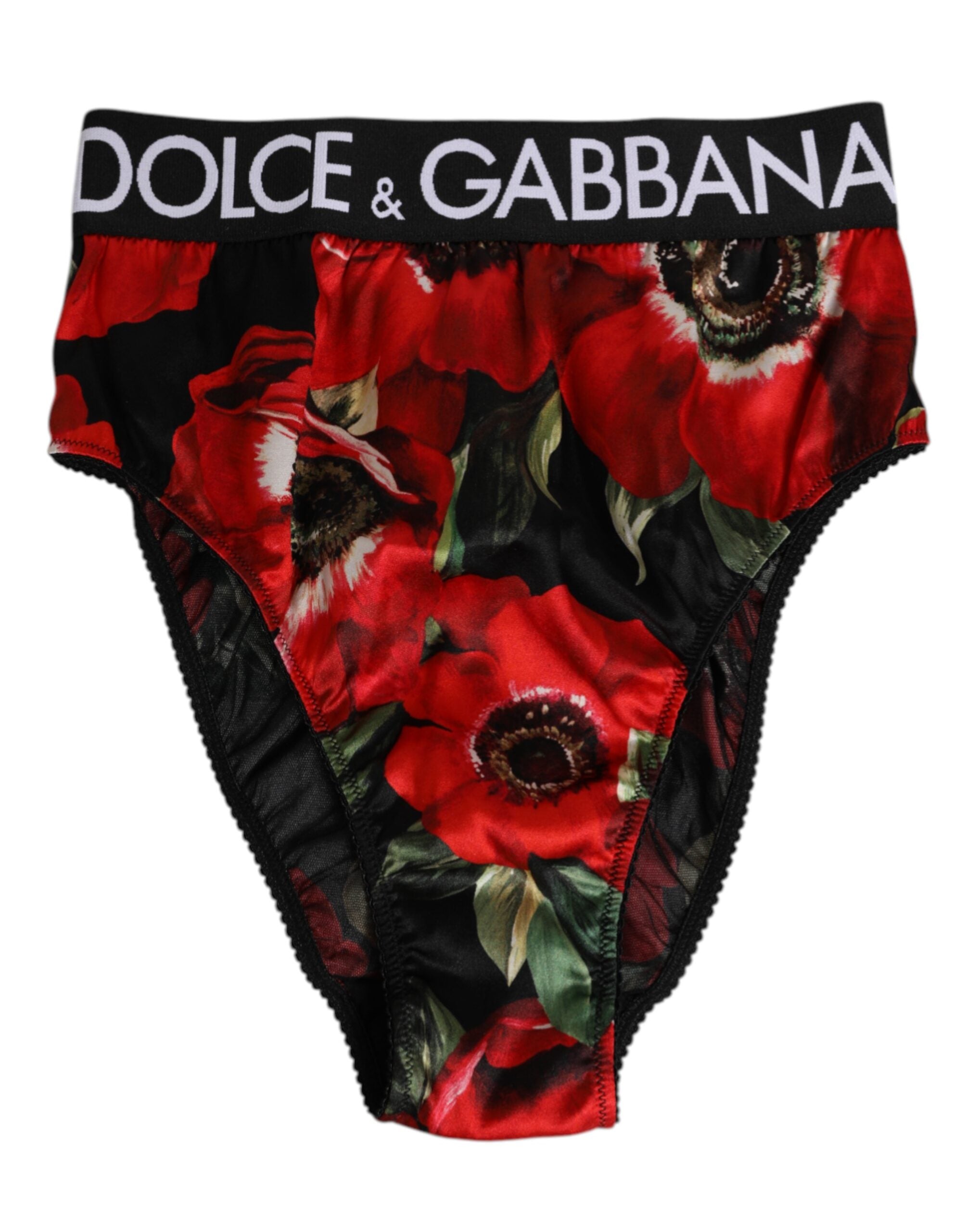 Dolce &amp; Gabbana – Schwarze Höschen mit hohem Bund und Blumenmuster