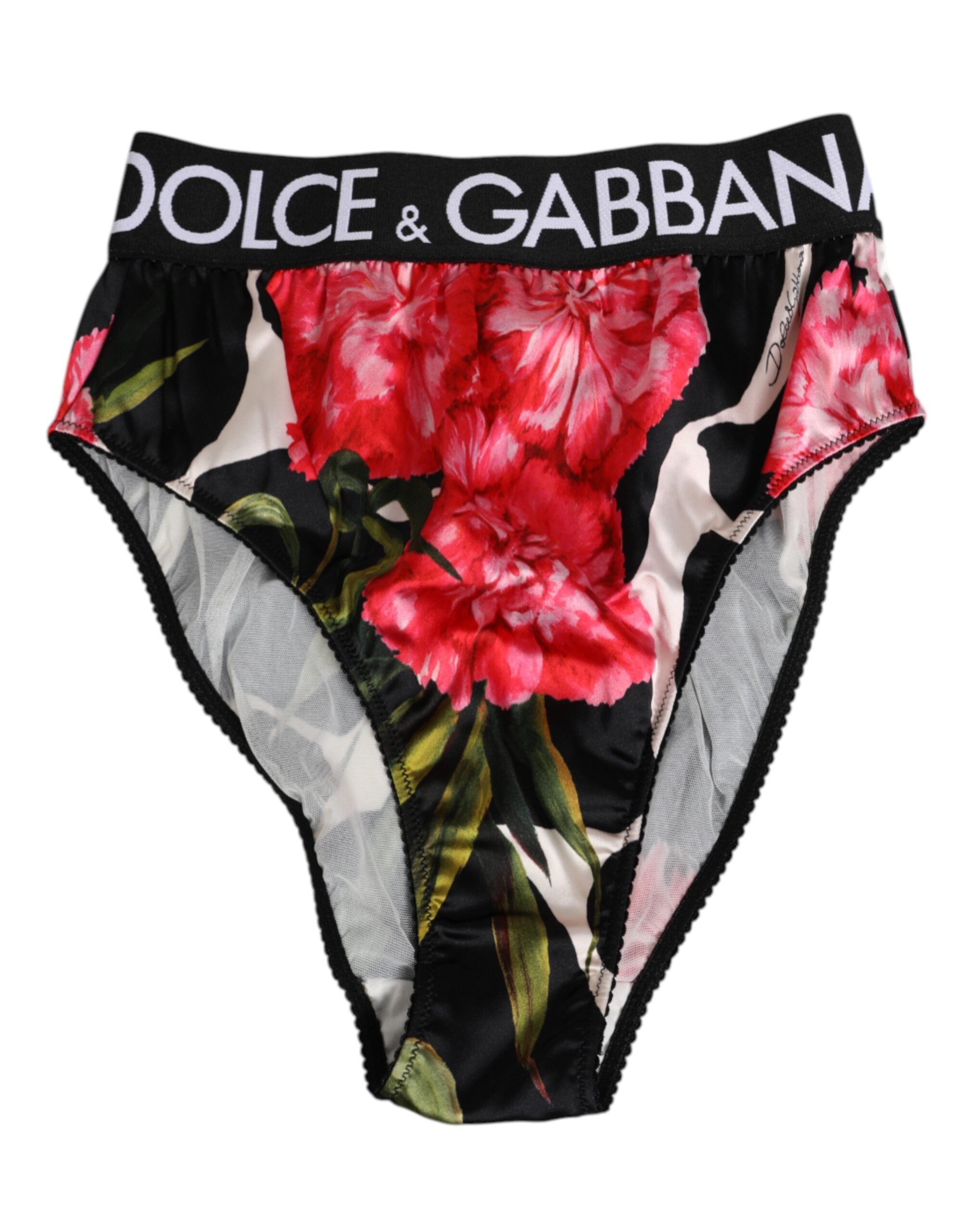 Dolce &amp; Gabbana – Schwarze Höschen mit hohem Bund und Blumenmuster
