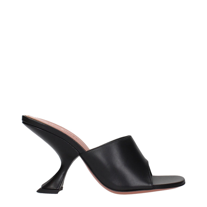 Amina Muaddi Black Leather Stiletto Heel Sandals