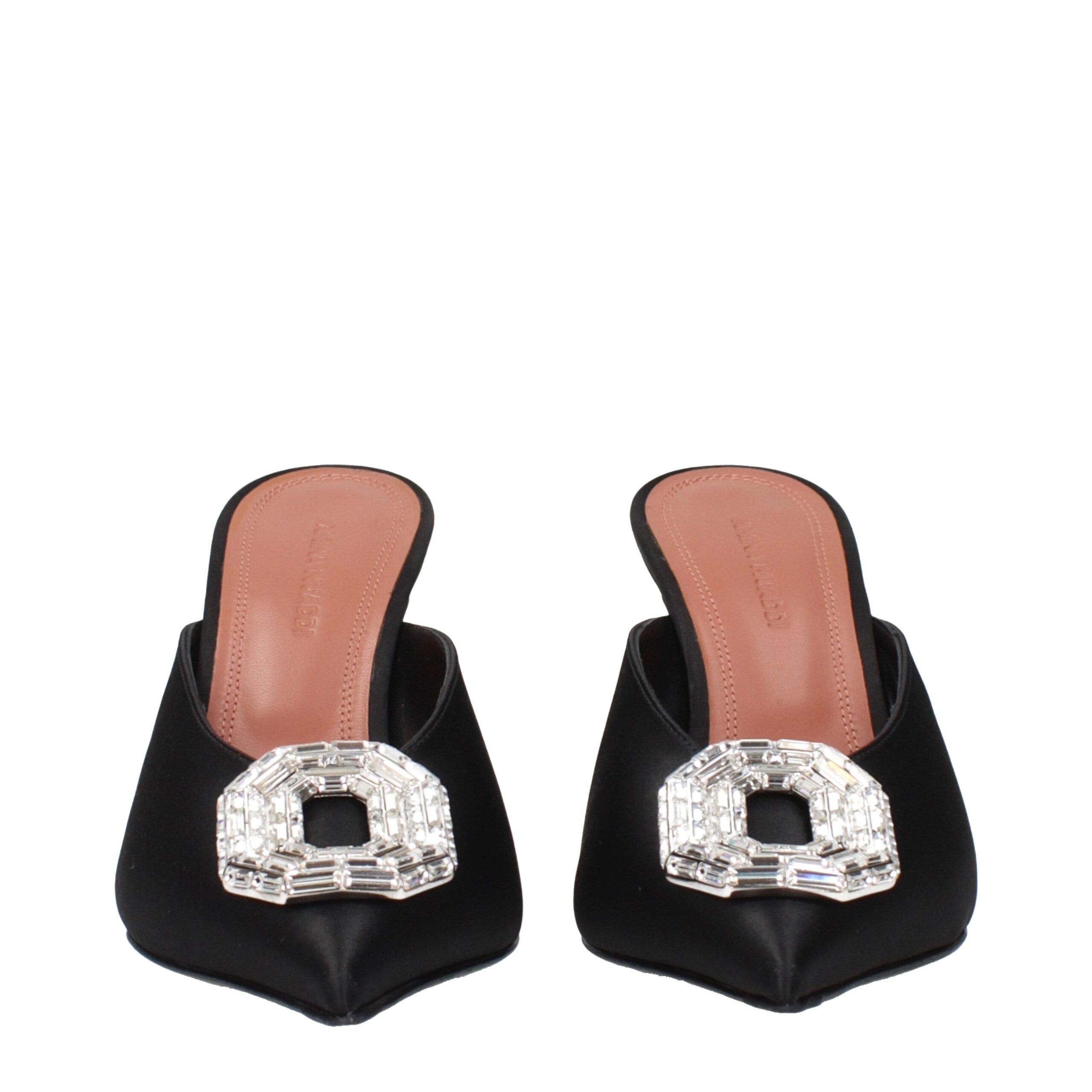 Amina Muaddi Black Satin Pumps