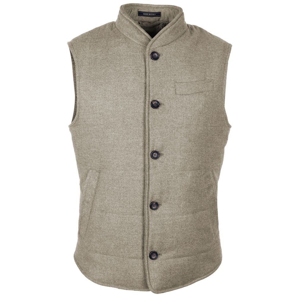 Beigefarbene, ärmellose Wolljacke, Made in Italy