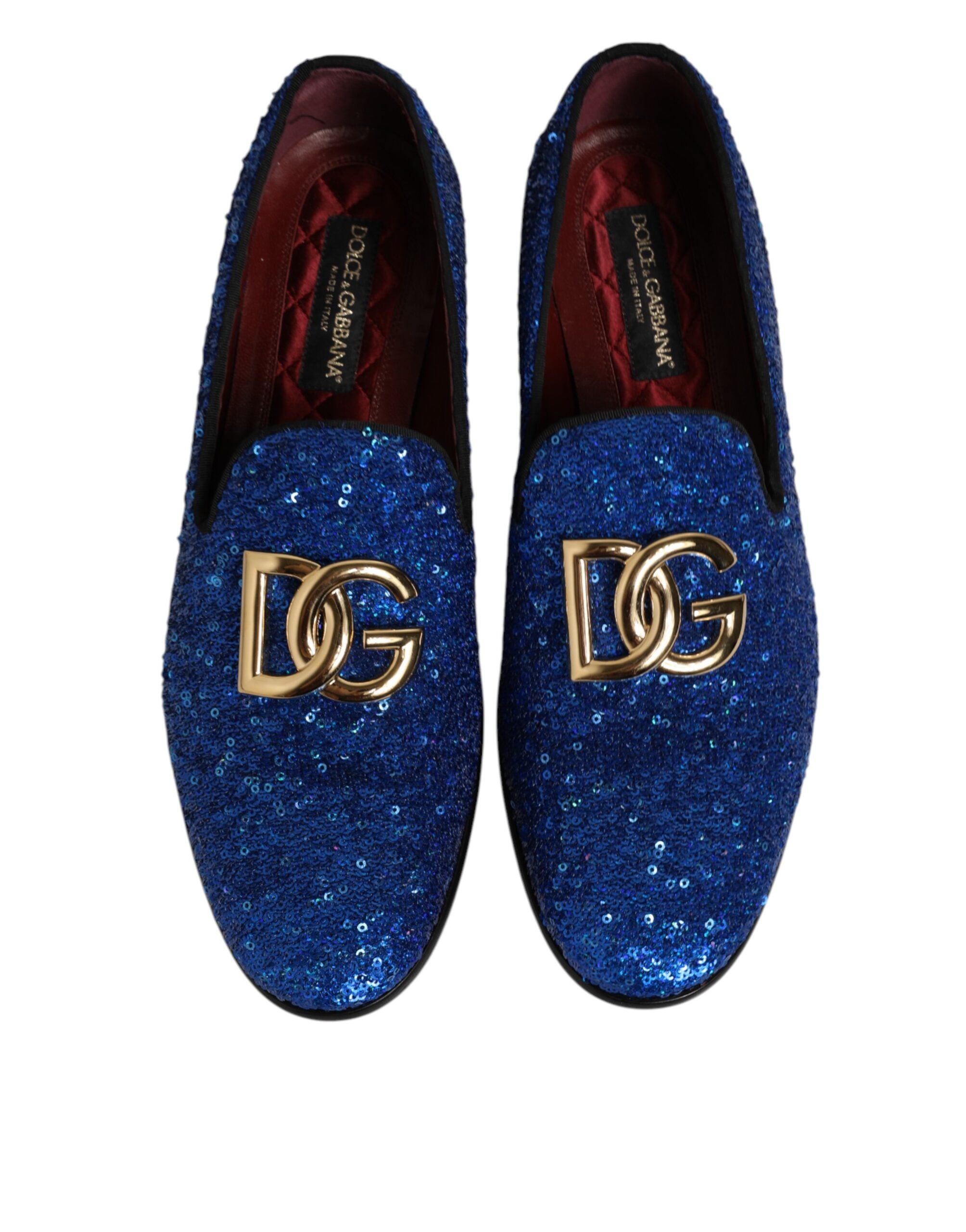 Dolce & Gabbana Blue Sequined Loafers Formal Dress Men Shoes