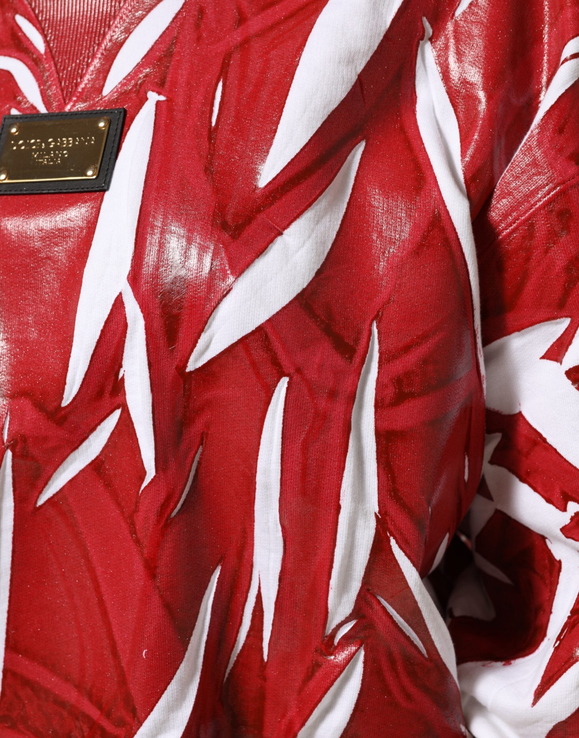 Dolce & Gabbana Red White Cotton Printed Pullover Sweater