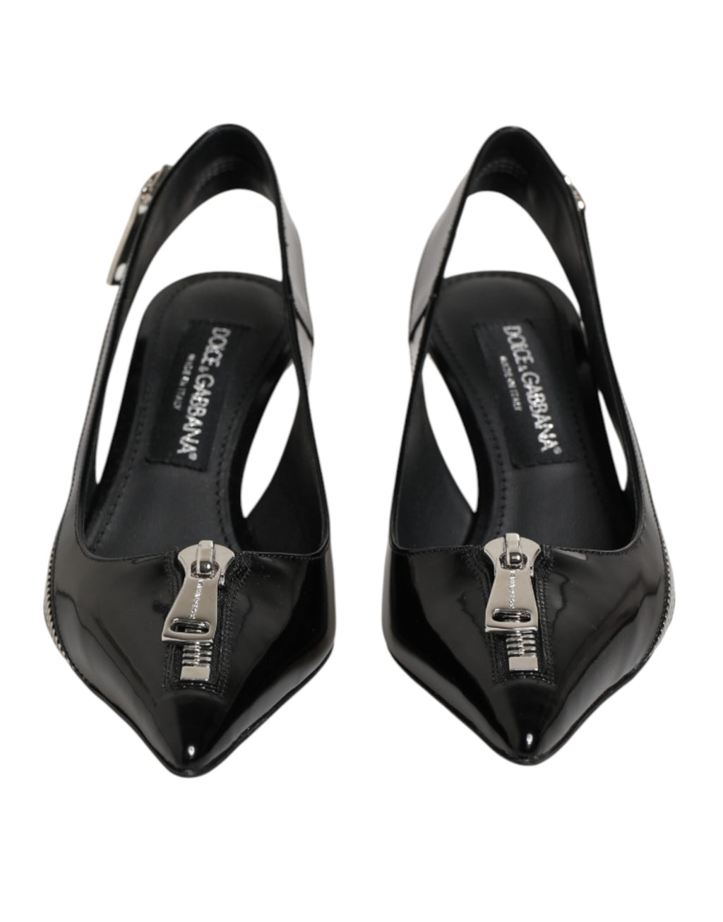 Dolce & Gabbana Black Zipper Leather Heels Slingbacks Shoes
