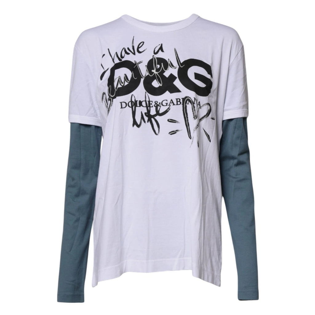 Dolce & Gabbana White Graphic Print Cotton Crew Neck T-shirt