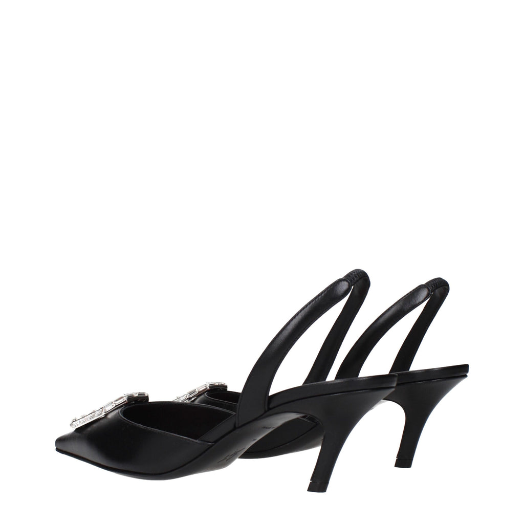 Amina Muaddi Black Leather High Heel Pumps