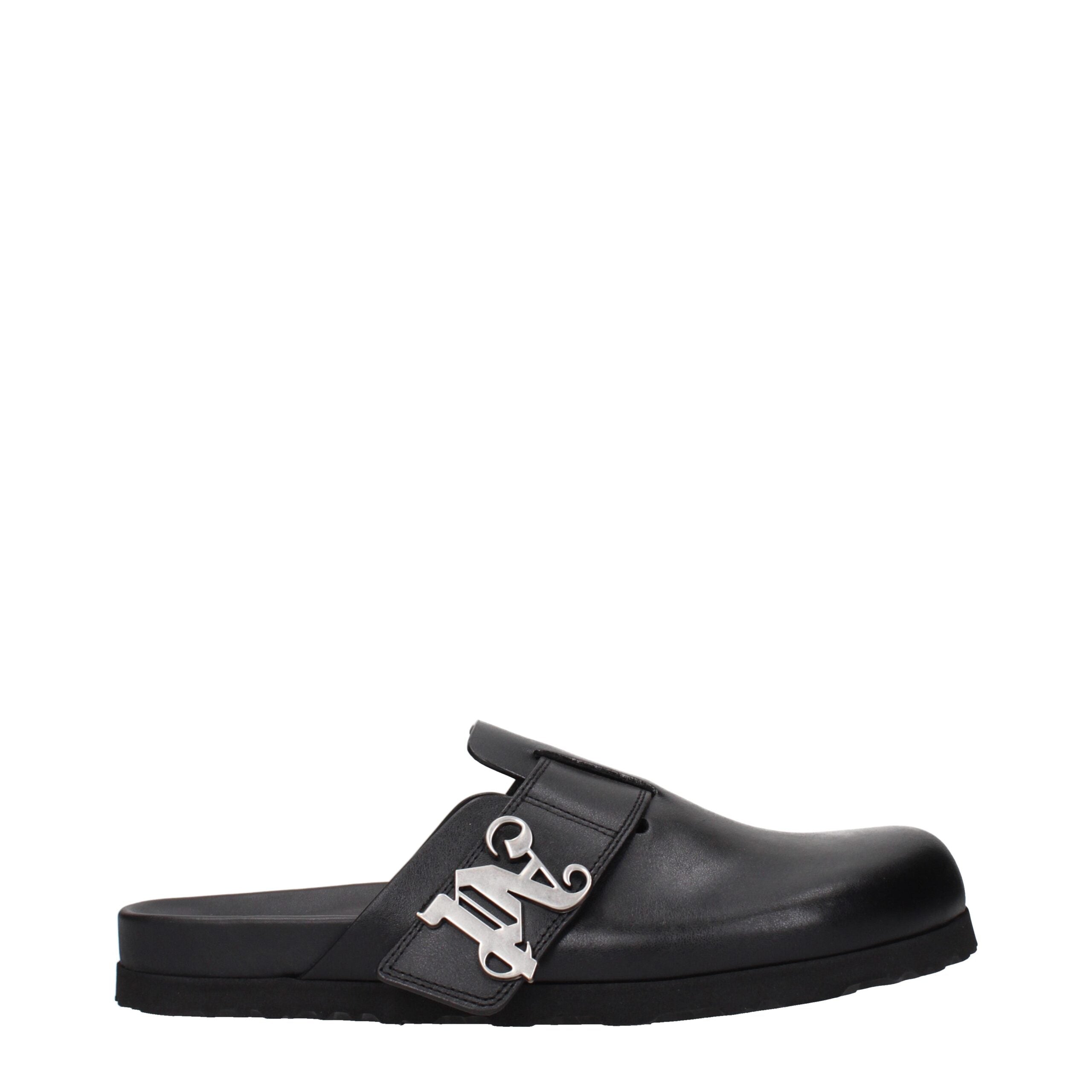 Palm Angels Black Leather Slippers