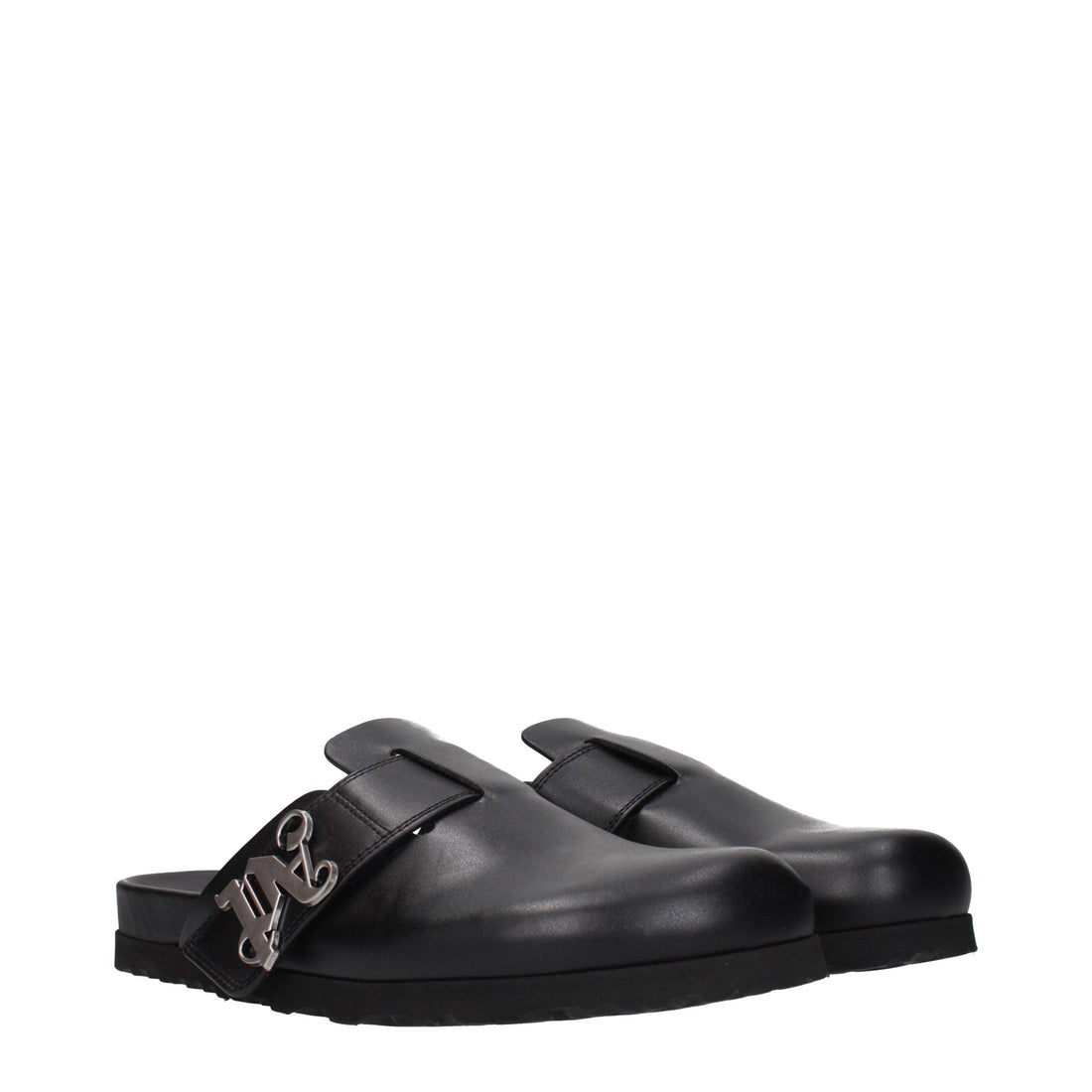 Palm Angels Black Leather Slippers