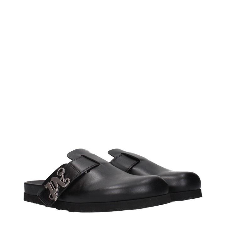 Palm Angels Black Leather Slippers