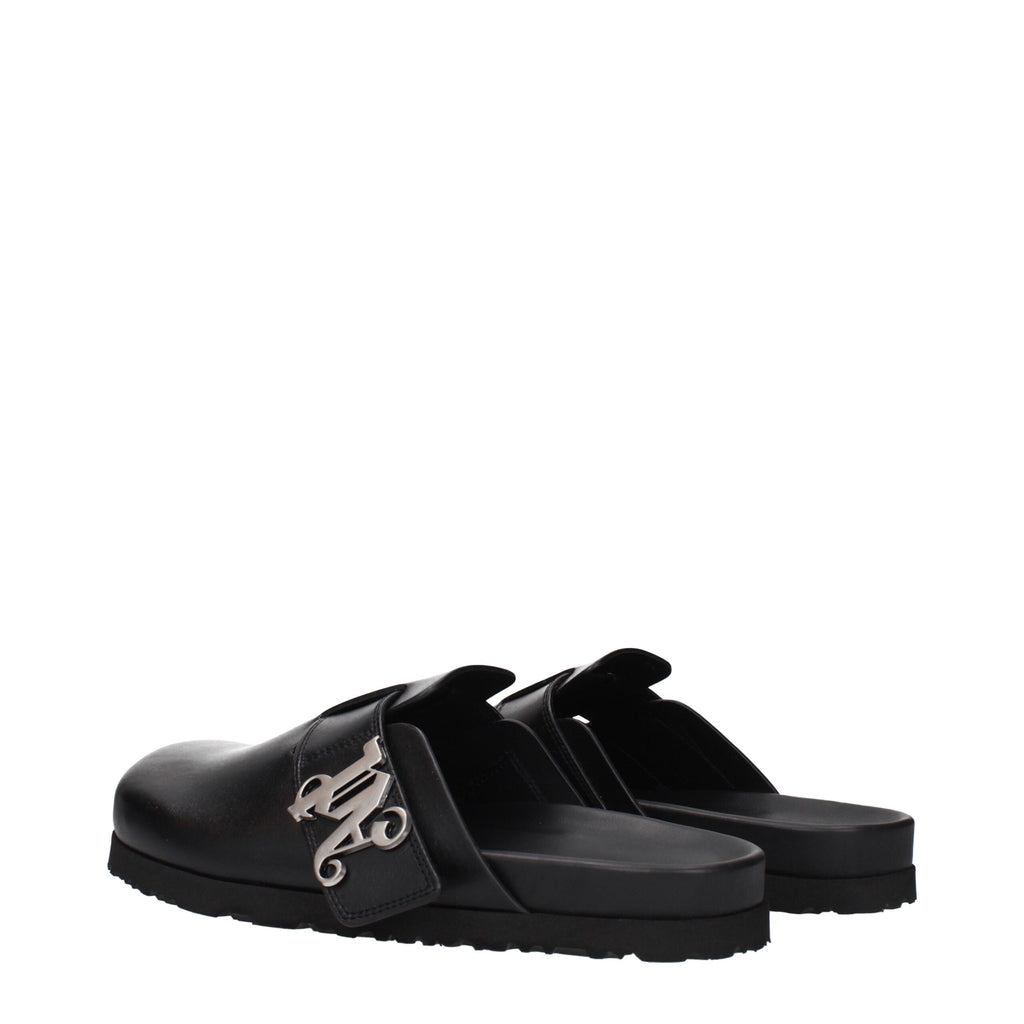 Palm Angels Black Leather Slippers