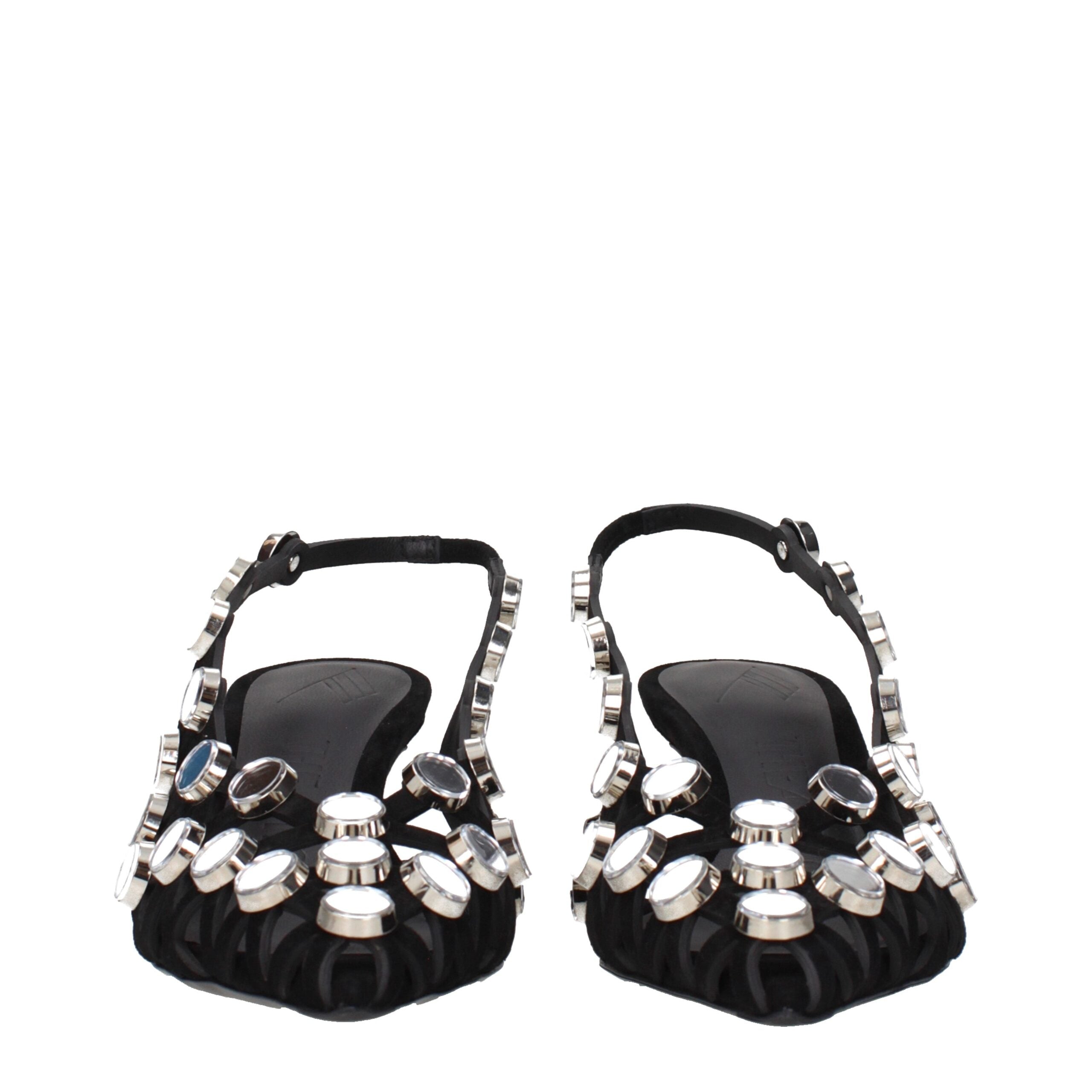 The Attico Black Leather Stiletto Heel Sandals