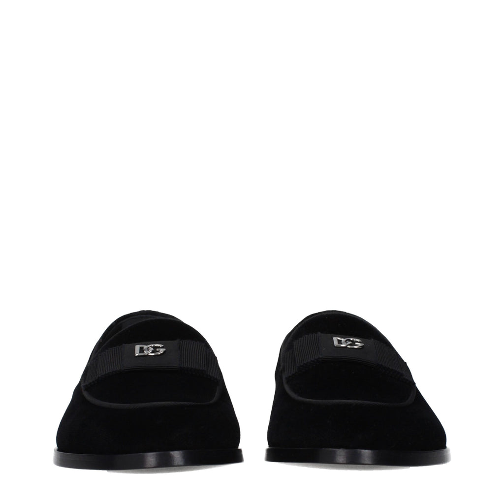 Dolce & Gabbana Black Velvet Slip-On Loafers