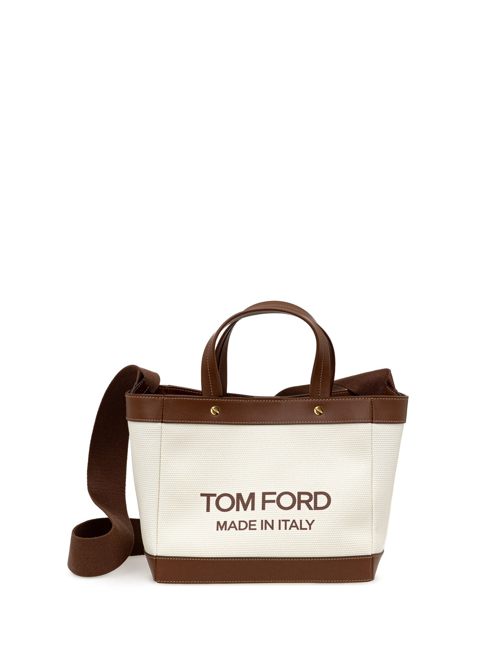 Tom Ford T-Screw Medium Tote in Ivory Canvas & Brown Leather – Siebentaschen
