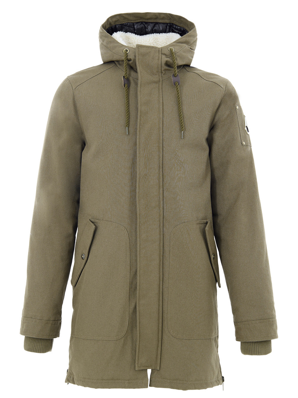 Long Green Fabric Parka Jacket with Large Pockets