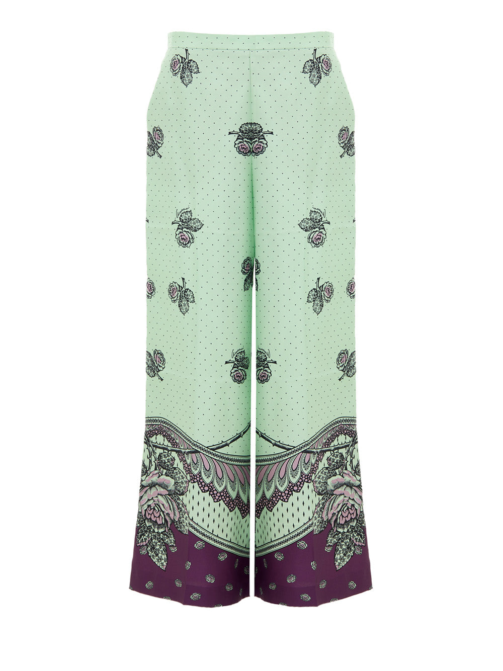 Gucci Aqua and Violet Silk Floral Palazzo Trousers Verde acqua – Siebentaschen