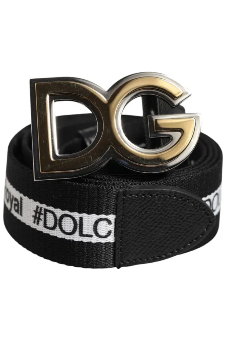 Dolce & Gabbana Black Cotton Metal DG Logo Gold Buckle Belt