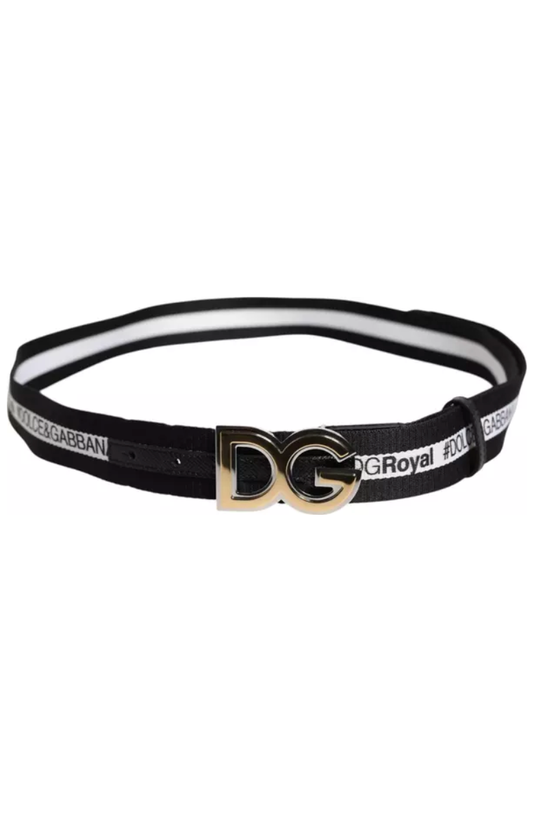 Dolce & Gabbana Black Cotton Metal DG Logo Gold Buckle Belt