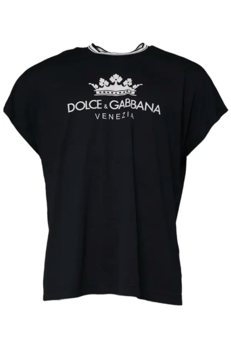 Dolce & Gabbana Dark Blue Logo Crown Cotton Crew Neck T-shirt – Siebentaschen